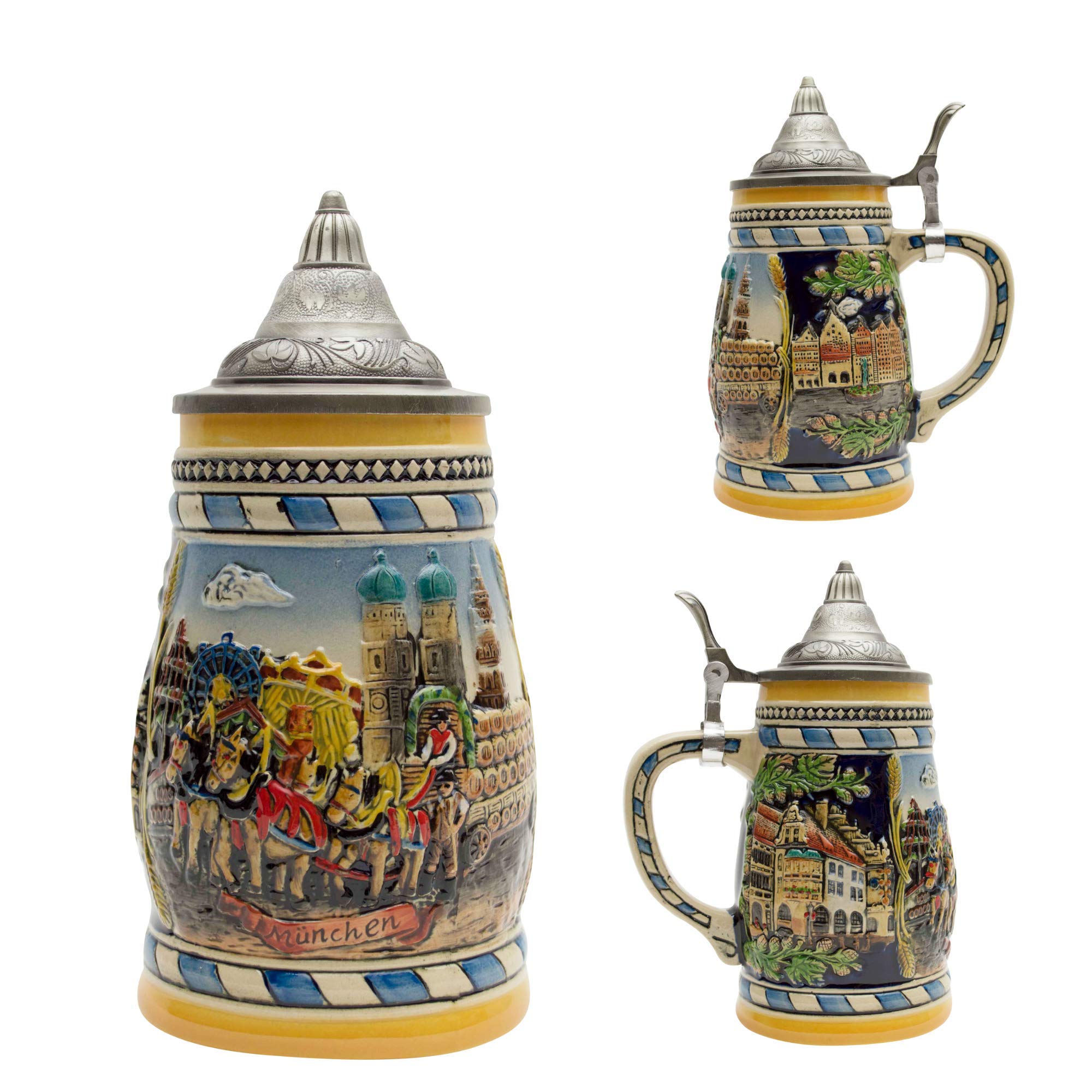 0.75 Liter Oktoberfest Beer Stein with Lid - Engraved Munich Scene Ceramic Mug - Perfect for Oktoberfest Celebrations, Beer Lovers & Souvenir Collectors - Great for Parties, Gifts & Home Decor