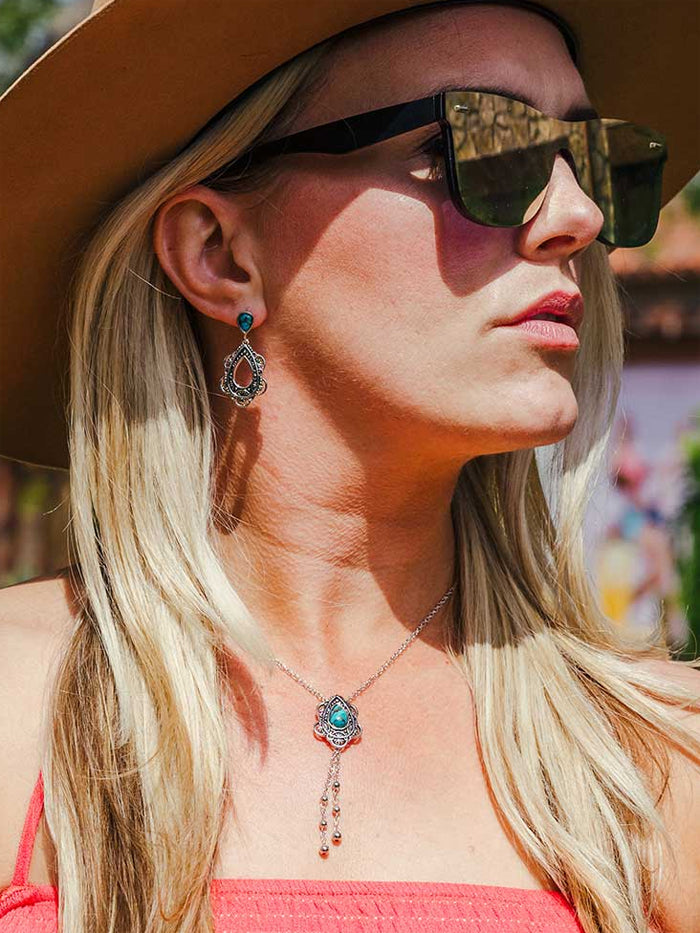 Montana Silversmiths NC4951 Women's Lady Guadalupe Turquoise Dangle Necklace - Handcrafted Sterling Silver Jewelry for Western Fashion & Special Occasions