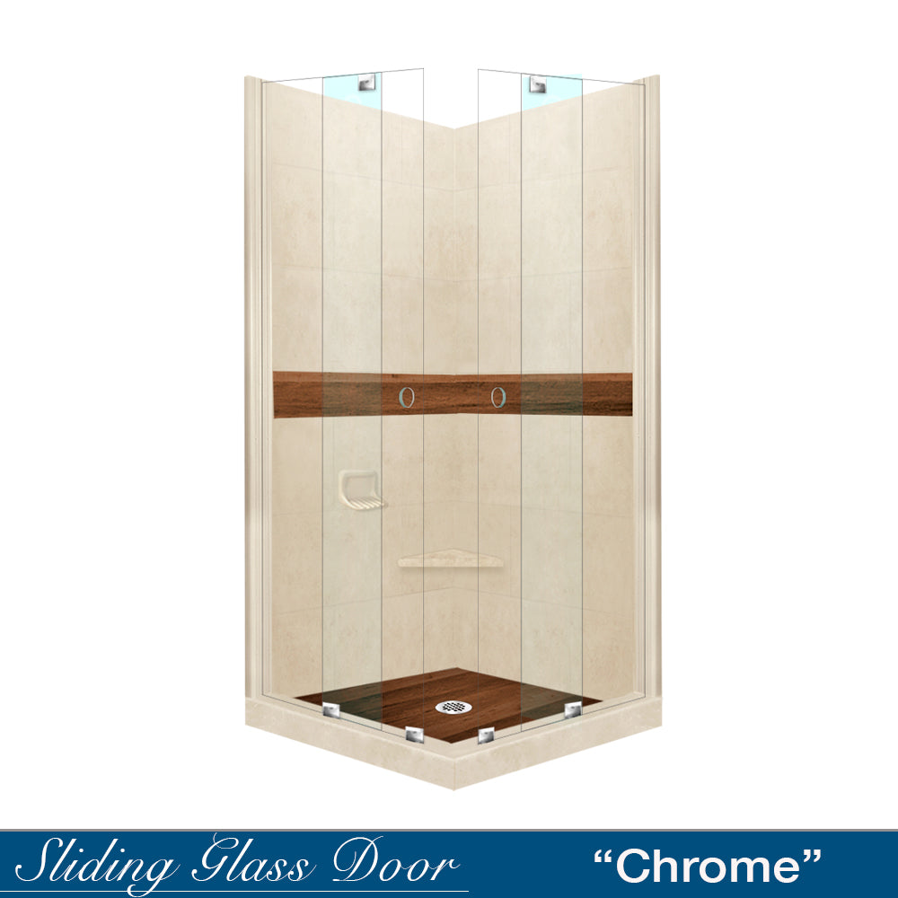 DIY Shower Remodel Kit - Corner Desert Sand Sistine Stone & Burnt Oak Wood Accent Panel for Bathroom Renovation | Waterproof & Easy Installation | Perfect for Modern Home Spa Upgrades