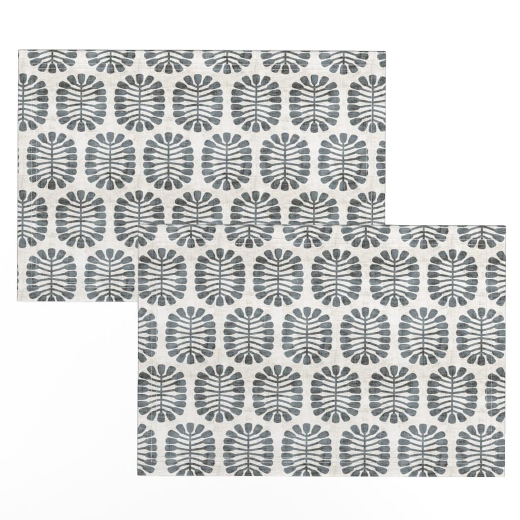 Linen Cotton Canvas Placemats Set of 2 - Slate Seeds Grunge Geometric Print Table Mats for Dining Room, Kitchen Decor, and Holiday Dinner Parties | Eco-Friendly & Washable