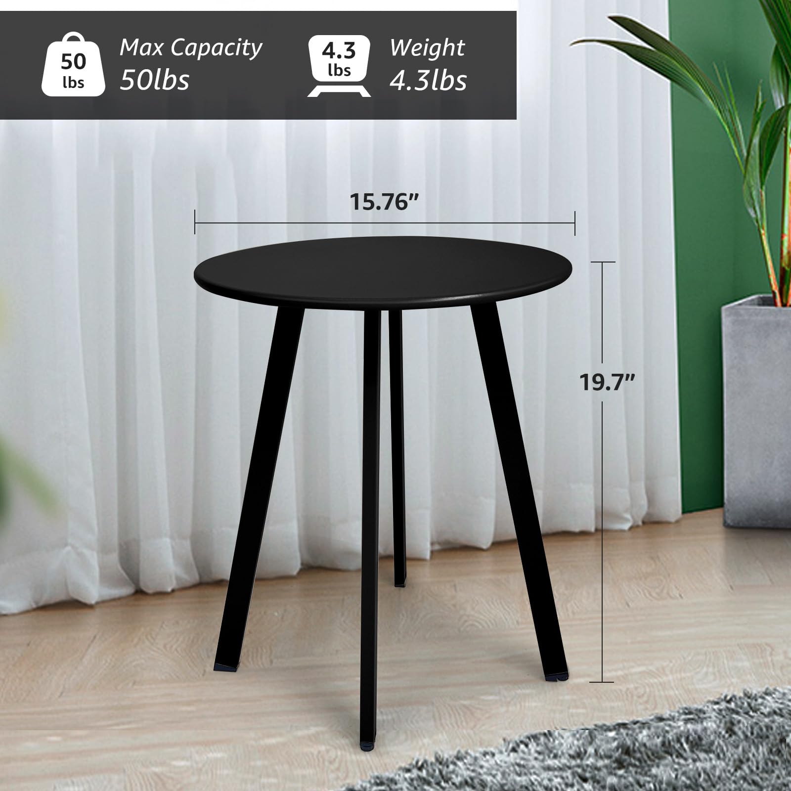 Weather-Resistant Outdoor Side Table - Round Metal Steel Small End Table for Patio, Garden, Balcony & Yard - Waterproof Indoor/Outdoor Use - Perfect for Coffee, Drinks & Decor (Black)