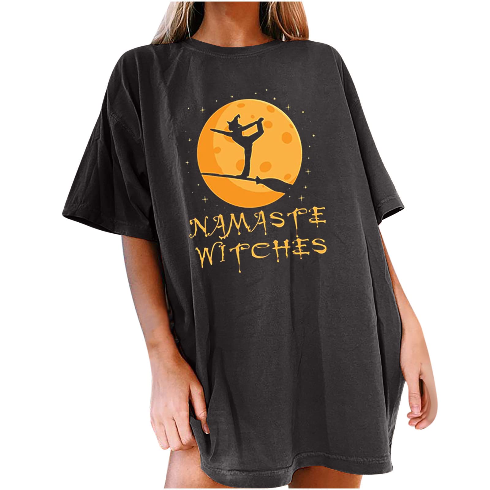 Follure Halloween T-Shirts for Women - Cute Funny Witch Graphic Short Sleeve Crewneck Tee | Casual Summer Basic Top | Perfect for Halloween Parties, Costume Events & Everyday Wear