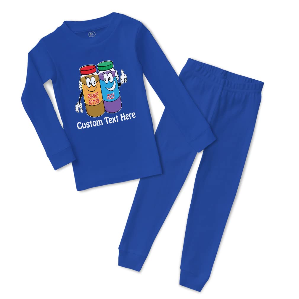 Custom Personalized Boy & Girl Cotton Toddler Pajamas - Peanut Butter & Jelly Baby Sleepwear Set (Snug Fit, Royal Blue) 6 Months - Soft & Comfortable PJs for Bedtime, Nursery & Playtime