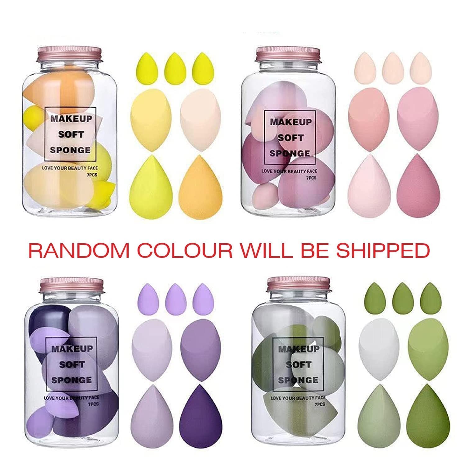 SKINPLUS 7-Piece Makeup Sponge Set - 4 Large & 3 Mini Soft Beauty Blenders with Egg Case for Liquid Foundation, Creams, Powder (Multicolor) + 2 Black Triangle Makeup Puffs | Perfect for Professional Makeup Application, Travel & Everyday Beauty Routine