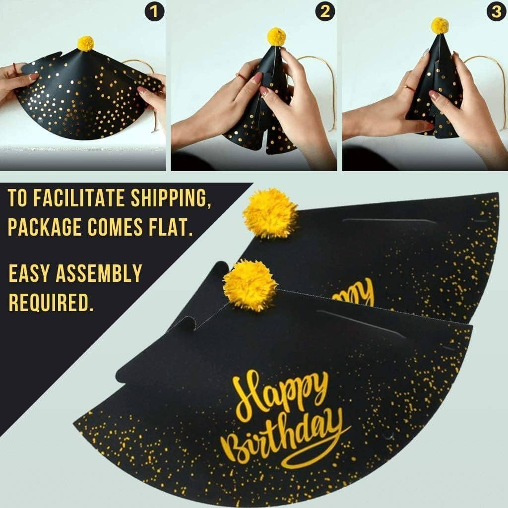 10-Piece Black and Gold Birthday Party Kit - Cone Hats & Banner for Kids & Adults | Fun Birthday Party Decorations & Supplies | Perfect for Birthday Celebrations, Themed Parties & Special Events