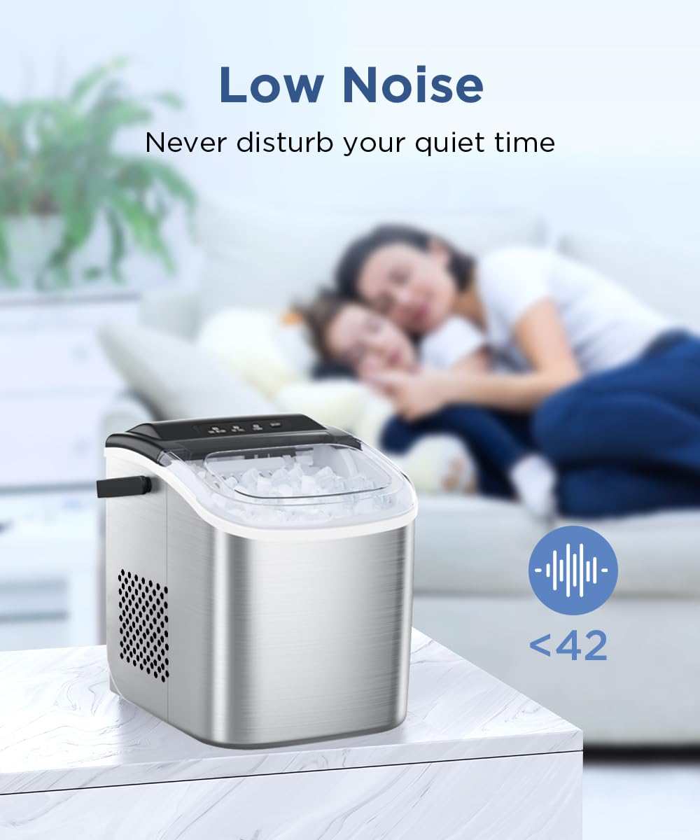 Portable Stainless Steel Countertop Ice Maker Machine - 26.5lbs/24Hrs, 9 Bullet Ice Cubes in 6 Minutes, Self-Cleaning Function | Perfect for Home, Office, RV, Parties & Outdoor Activities | Great Gift Idea for Holidays & Housewarming