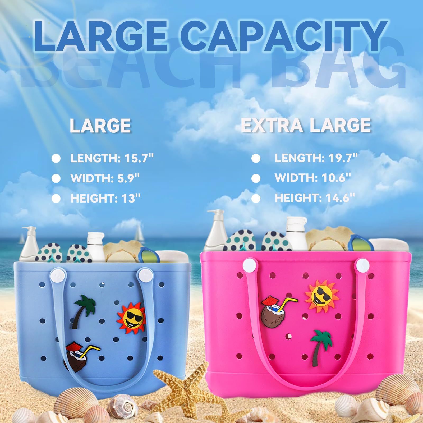 Waterproof Washable Rubber Beach Tote Bag for Women - Lightweight Sandproof Pool & Beach Handbag - Perfect for Swimming, Travel, Shopping & Outdoor Activities