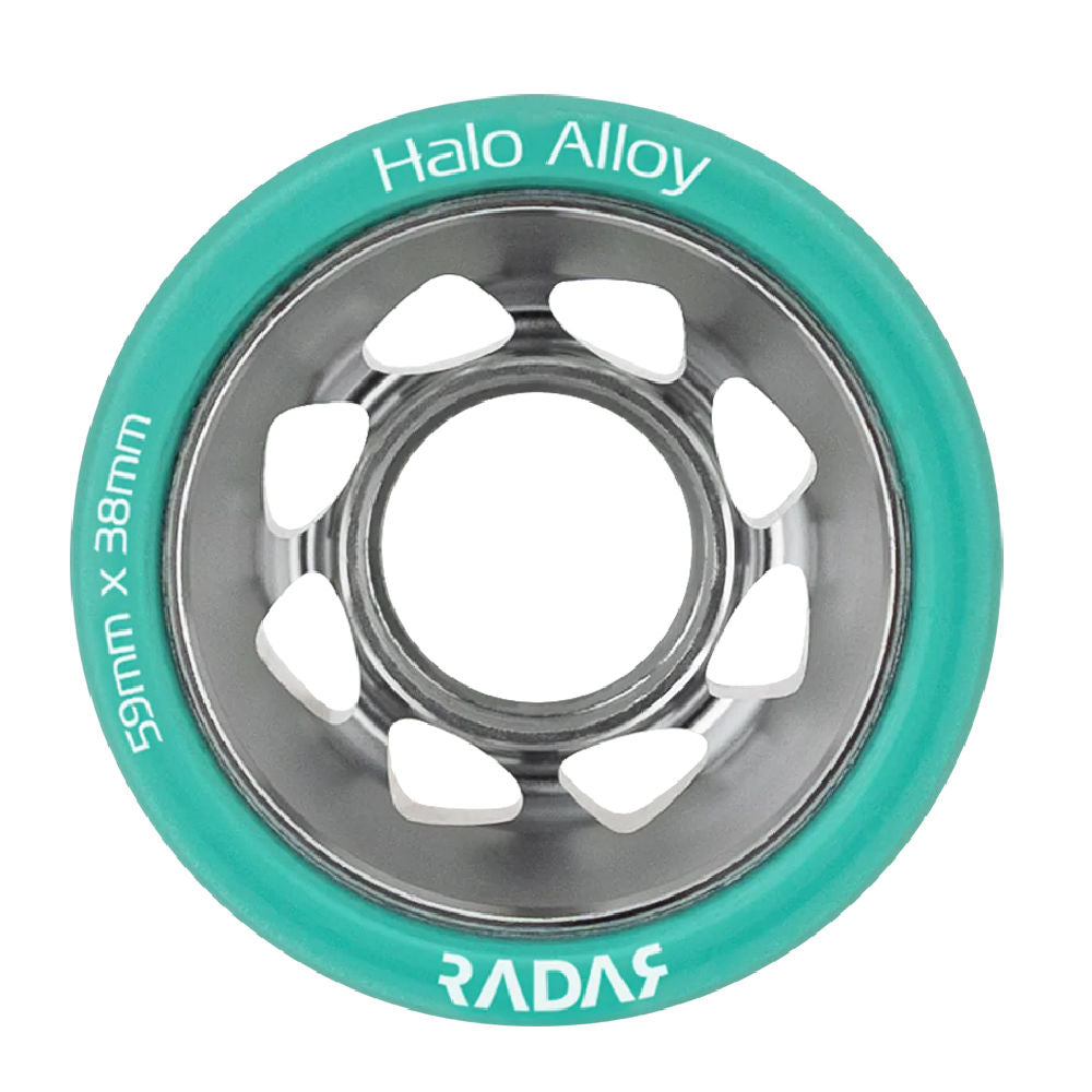 Premium Radar Halo Alloy 59mm Roller Skate Wheels - 4 Pack Set for Indoor/Outdoor Skating, Rink, Derby & Artistic Roller Skating - High Performance Urethane Wheels for Smooth Ride