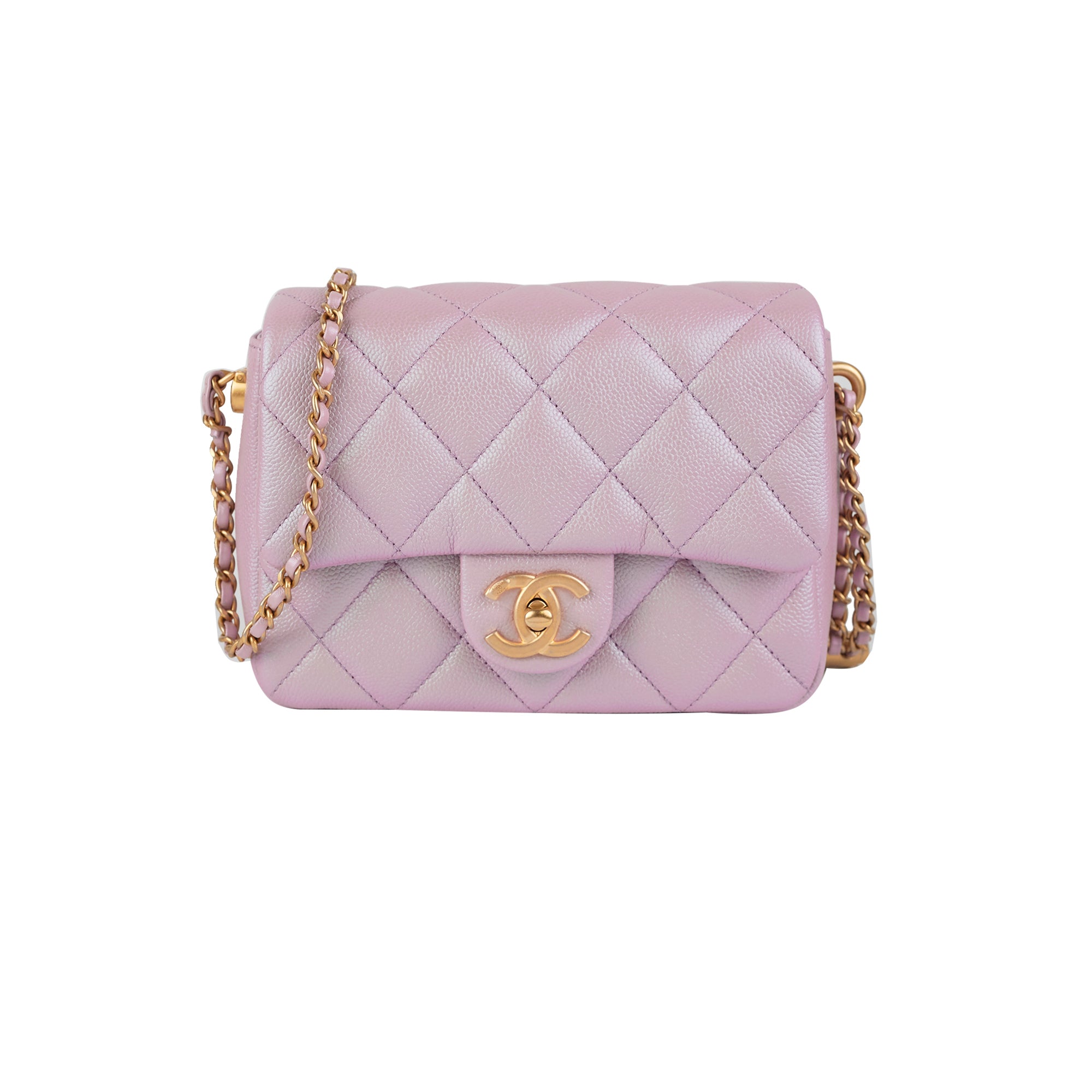 Chanel Caviar Leather My Perfect Square Mini Bag Iridescent Pink with Microchip - Perfect for Evening Parties, Date Nights & Luxury Fashion Accessories