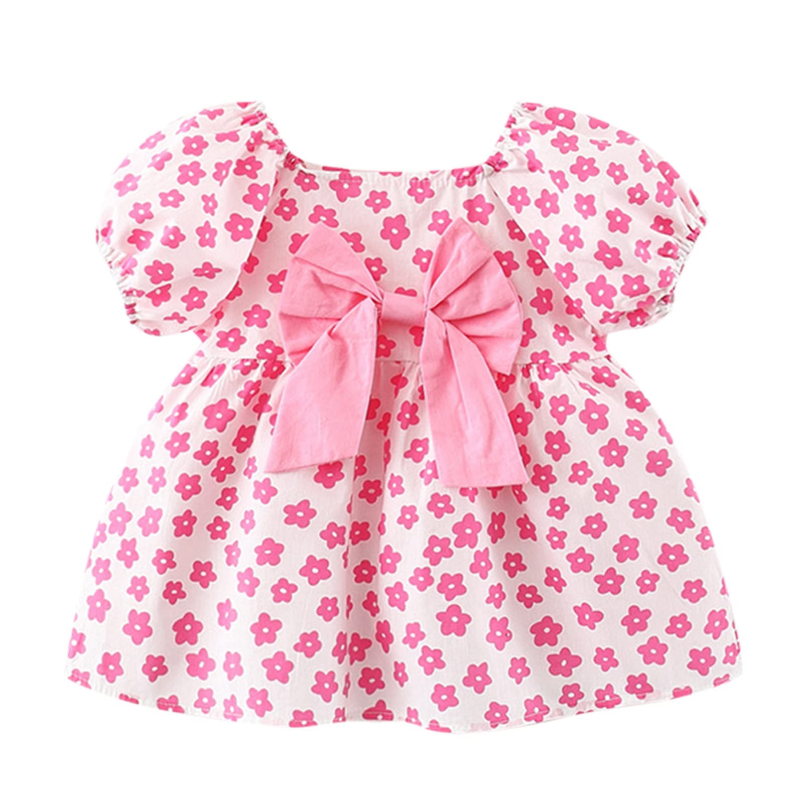 Egmy Toddler Girls Floral Print Princess Dress - Ruched Bow Summer Casual Outfit for Kids Size 14-16 | Perfect for Birthday Parties, Photo Shoots & Special Occasions