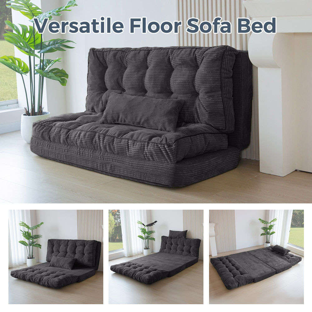 MAXYOYO Tufted Bean Bag Sofa Bed with Pillows - Foldable Floor Couch for Living Room, Bedroom & Dorm - Dark Grey - Perfect for Lounging, Gaming & Relaxation