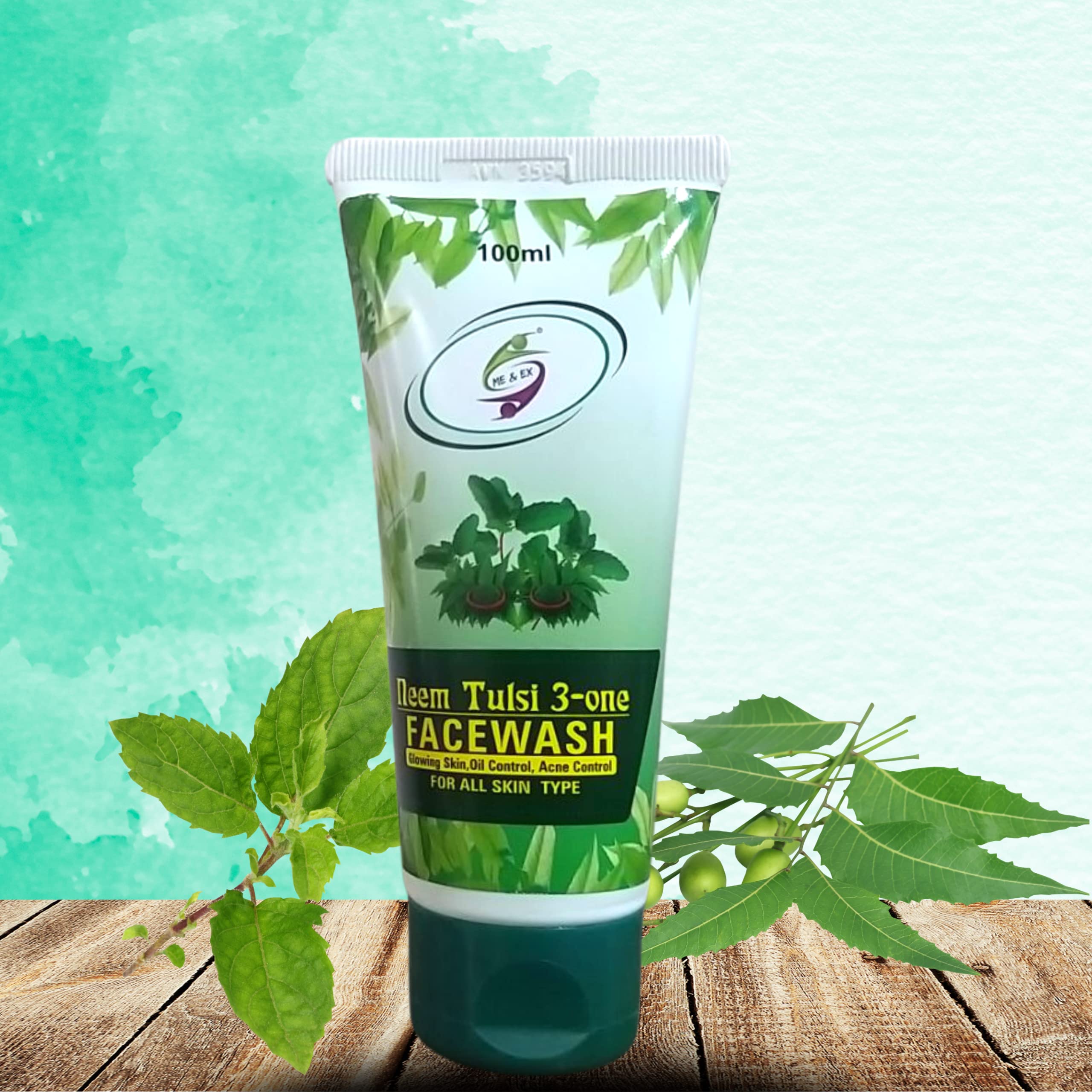 Me & Ex Neem Tulsi 3-in-1 Anti-Aging Face Wash for Glowing Skin | Oil Control & Acne Treatment | 100ml (Pack of 2) | Daily Cleanser for Oily & Acne-Prone Skin | Morning & Night Skincare Routine