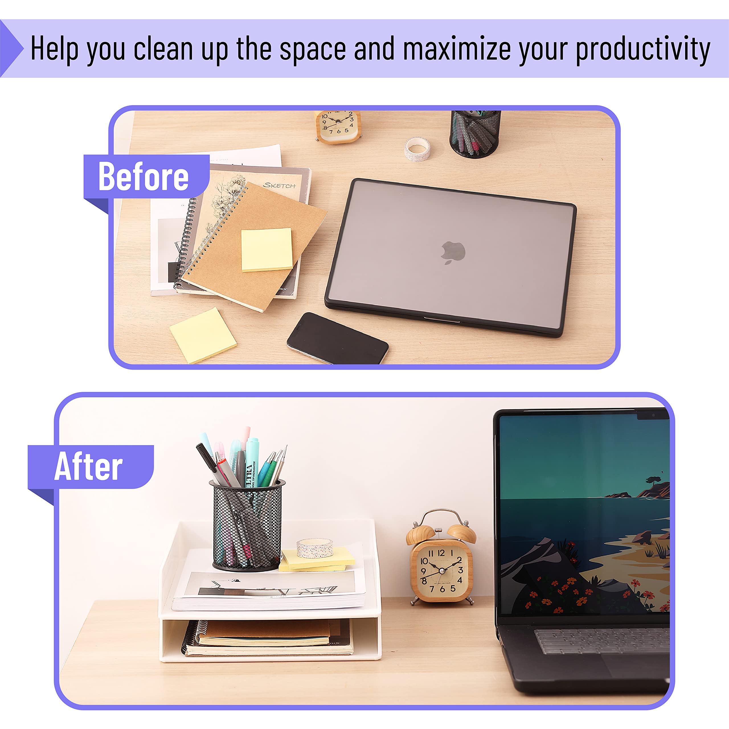 Mr. Pen - 2-Pack White Plastic Letter Tray Desk Organizer, File & Paper Holder for Office, Home, School - Perfect for Mail Sorting, Document Storage, and Workspace Organization