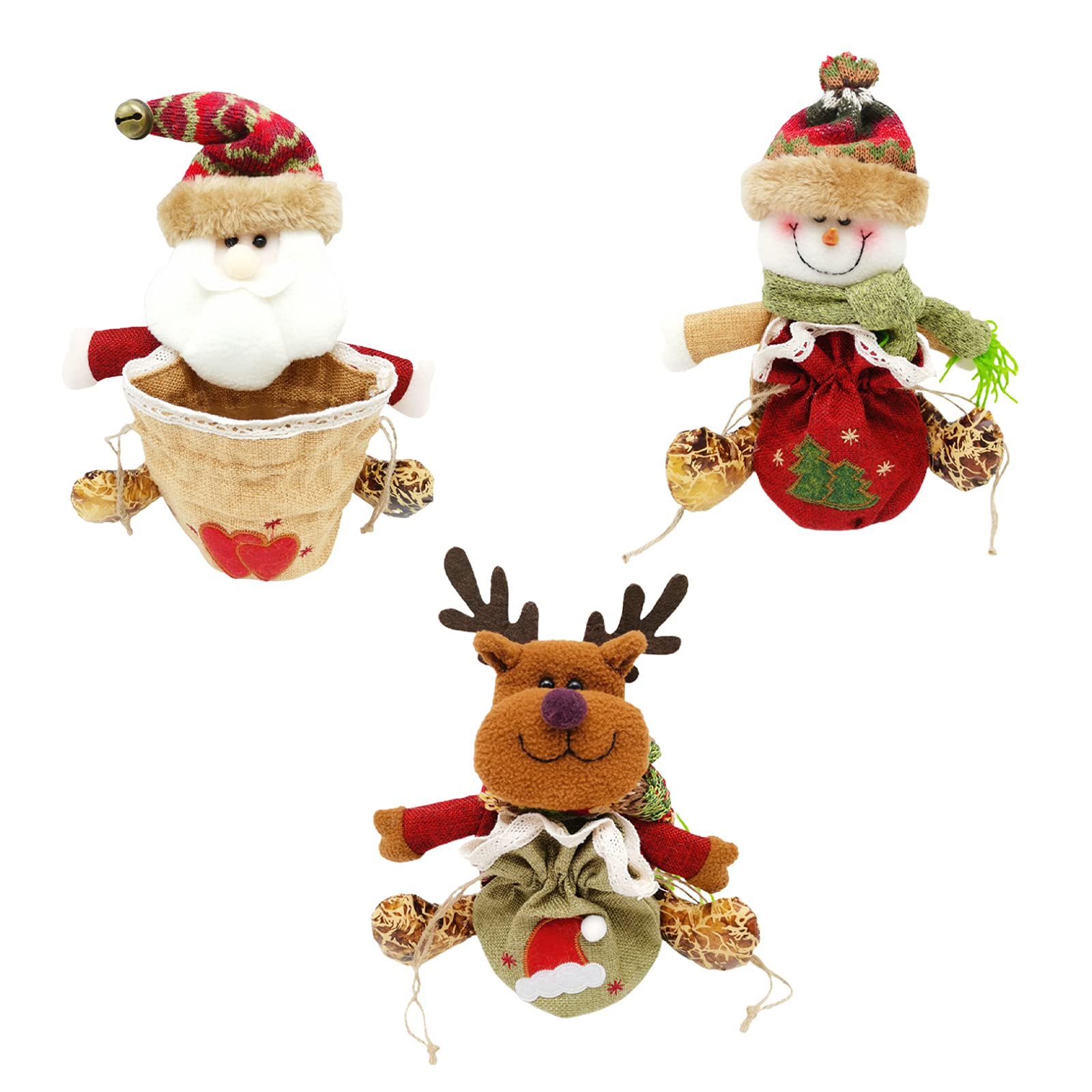 3Pcs Christmas Candy Bags with Drawstring - Santa Snowman Elk Design for Holiday Treats & Gifts | Perfect for Christmas Parties, Stocking Stuffers & Classroom Exchanges