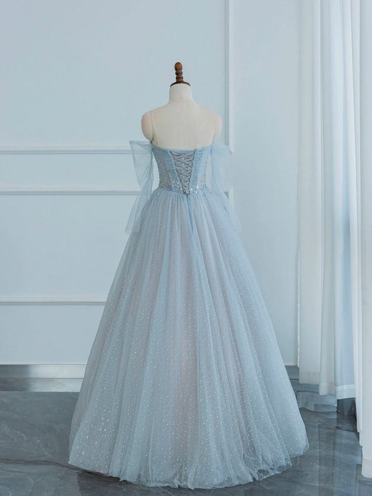 Sparkling Blue Off-The-Shoulder A-Line Long Prom Dress J4406 - Perfect for Homecoming, Formal Dances & Special Occasions