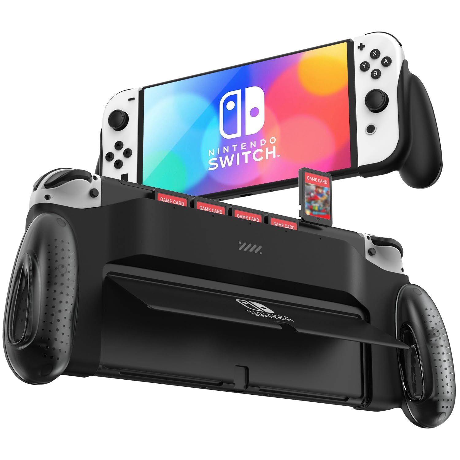 Ergonomic Grip Case for Nintendo Switch OLED - Comfortable Handheld Controller with 5 Game Card Slots | Perfect for Gaming on the Go, Travel & Long Play Sessions