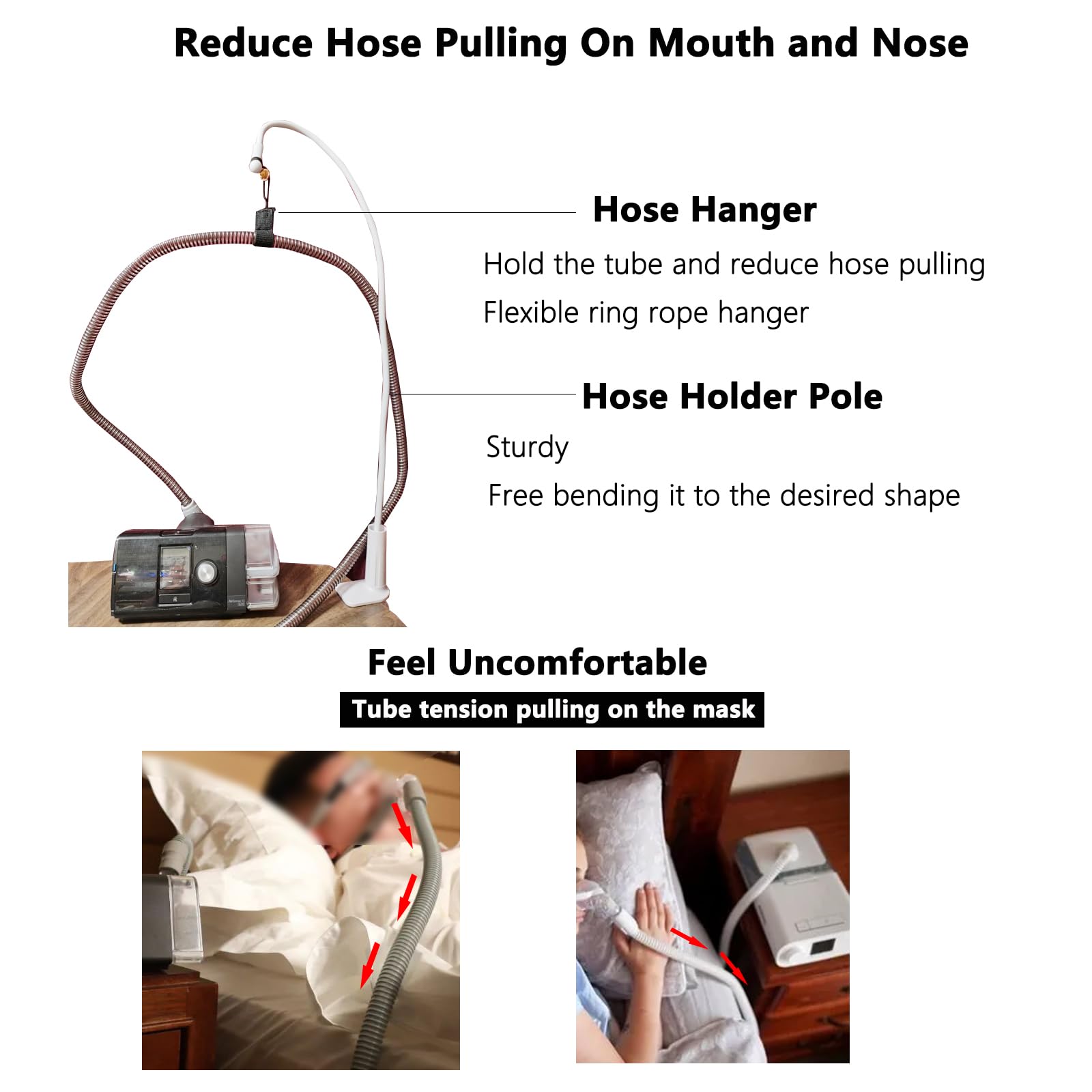 Portable CPAP Hose Lift and Holder for Travel & Home Use - Pre-Assembled, Flexible Design Fits Most Spaces | Ideal for CPAP Machine Users with Limited Bedside Space