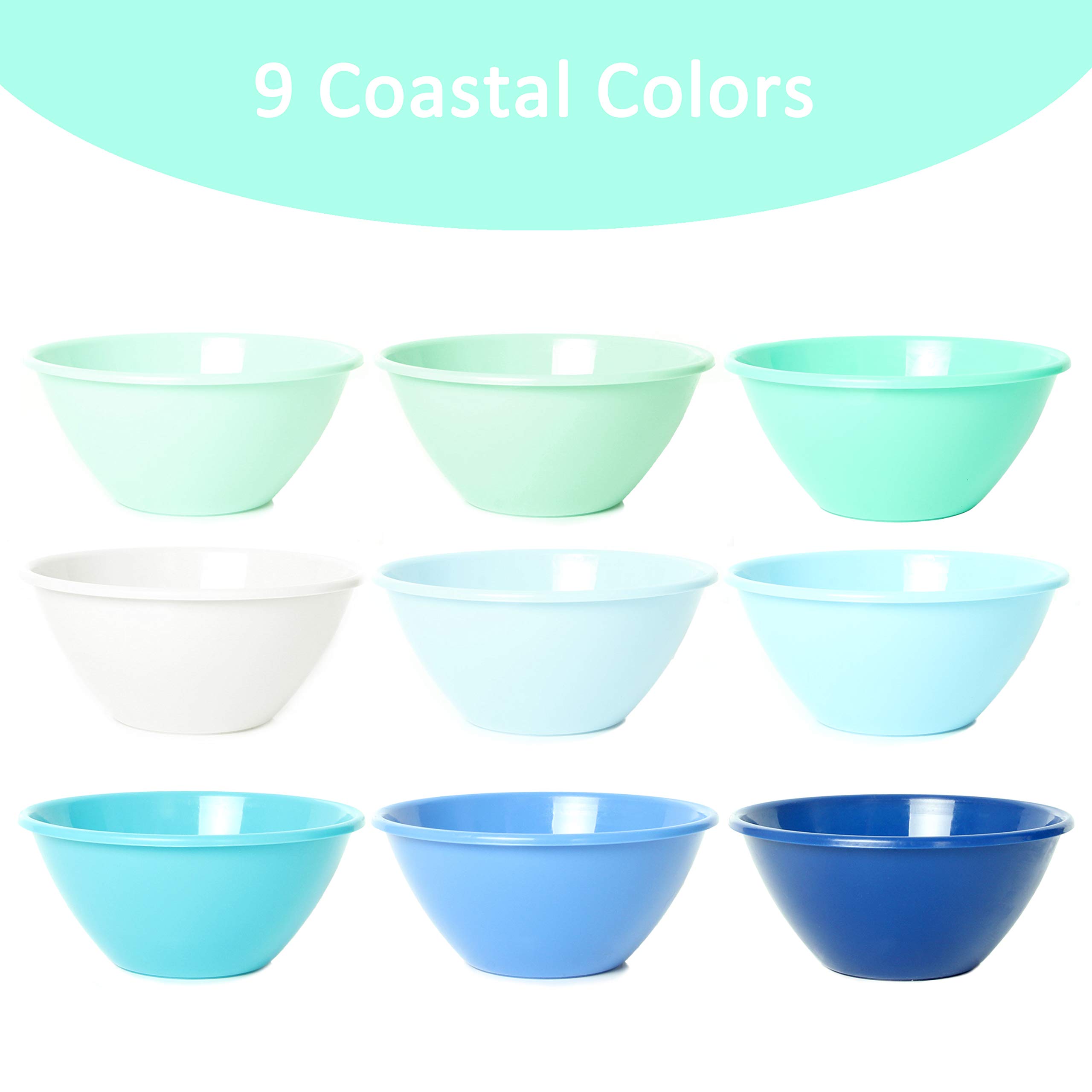 Youngever 32oz Plastic Bowls Set of 9 - Large Cereal & Soup Bowls in 9 Coastal Colors | Durable Dishwasher Safe Serving Bowls for Kitchen, Dining, Party & Outdoor Use