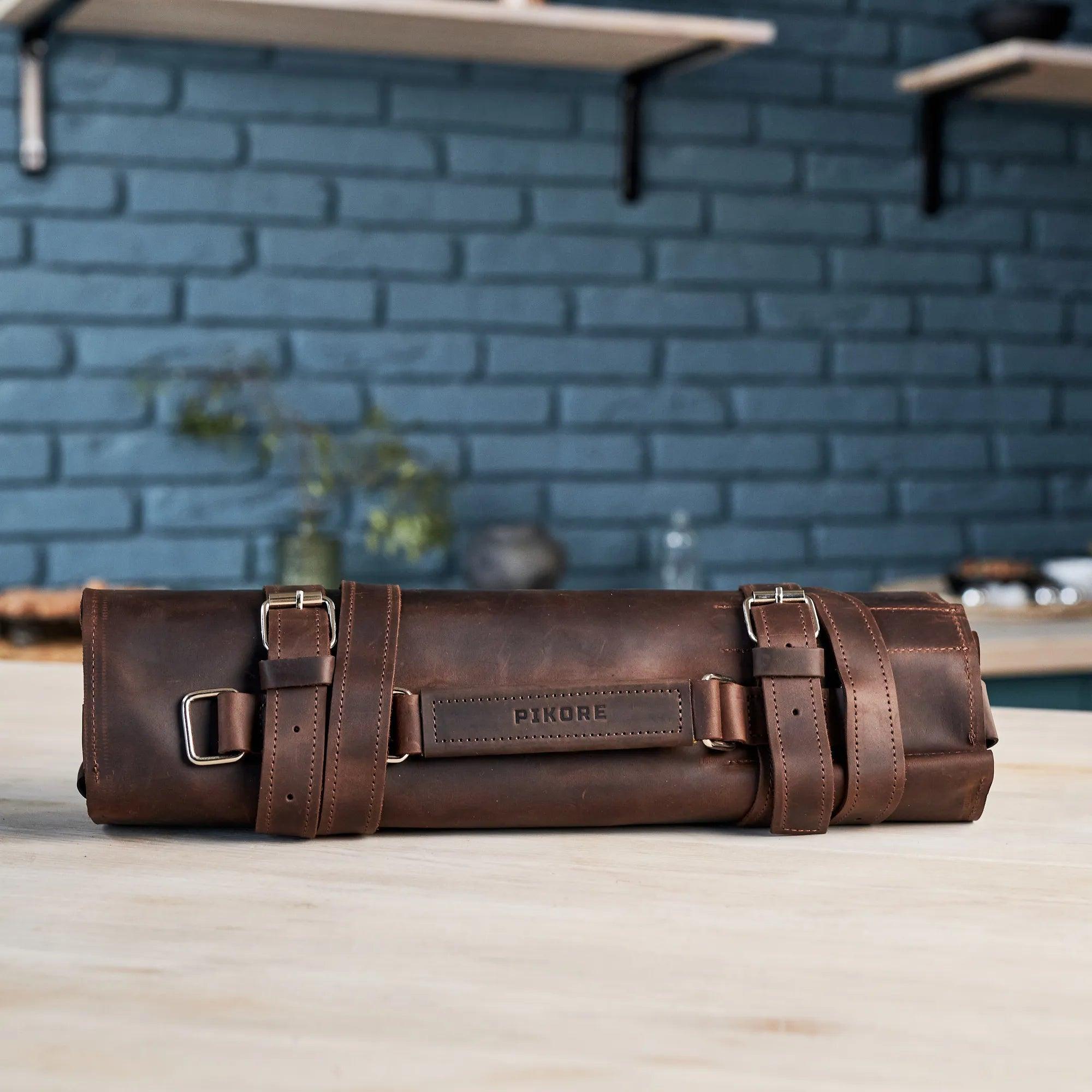 Premium Leather Knife Roll for Chefs & Butchers - Durable Professional Knife Storage Case with 12 Slots - Perfect for Kitchen, Camping & Culinary Gifts