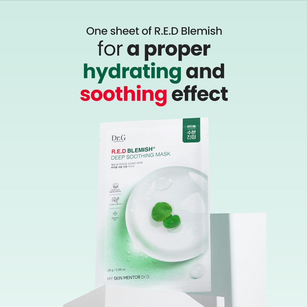 DR.G R.E.D BLEMISH CLEAR SOOTHING MASK (10 Pack) - Korean Acne Treatment Facial Mask for Sensitive Skin, Redness Relief & Pore Care - Perfect for Post-Workout, Travel & Nighttime Skincare Routine