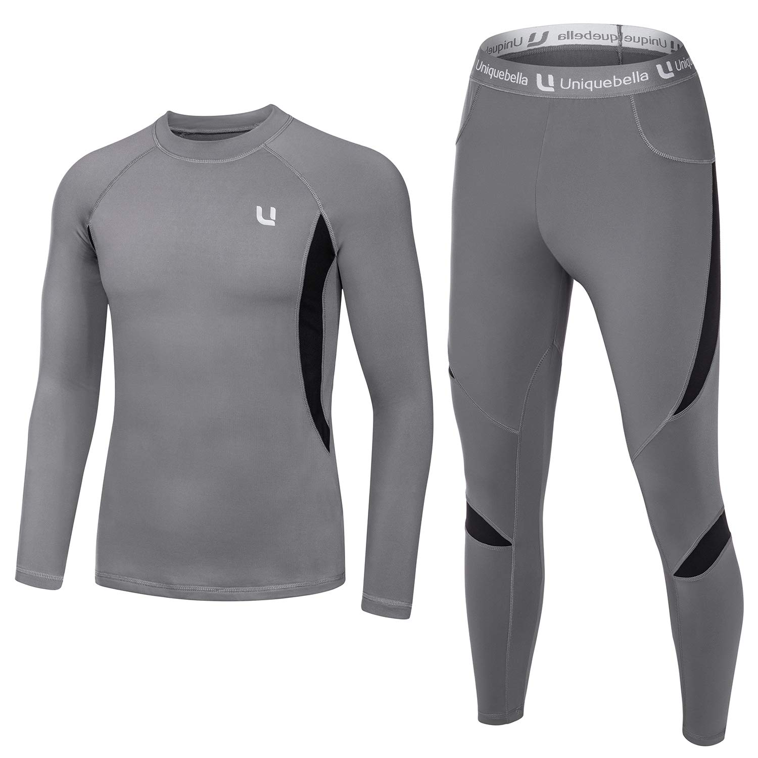 UNIQUEBELLA Men's Thermal Underwear Set - Fleece Lined Top & Long Johns, Quick Drying Base Layer for Winter, Cold Weather & Outdoor Activities - Hiking, Skiing, Camping & Workwear