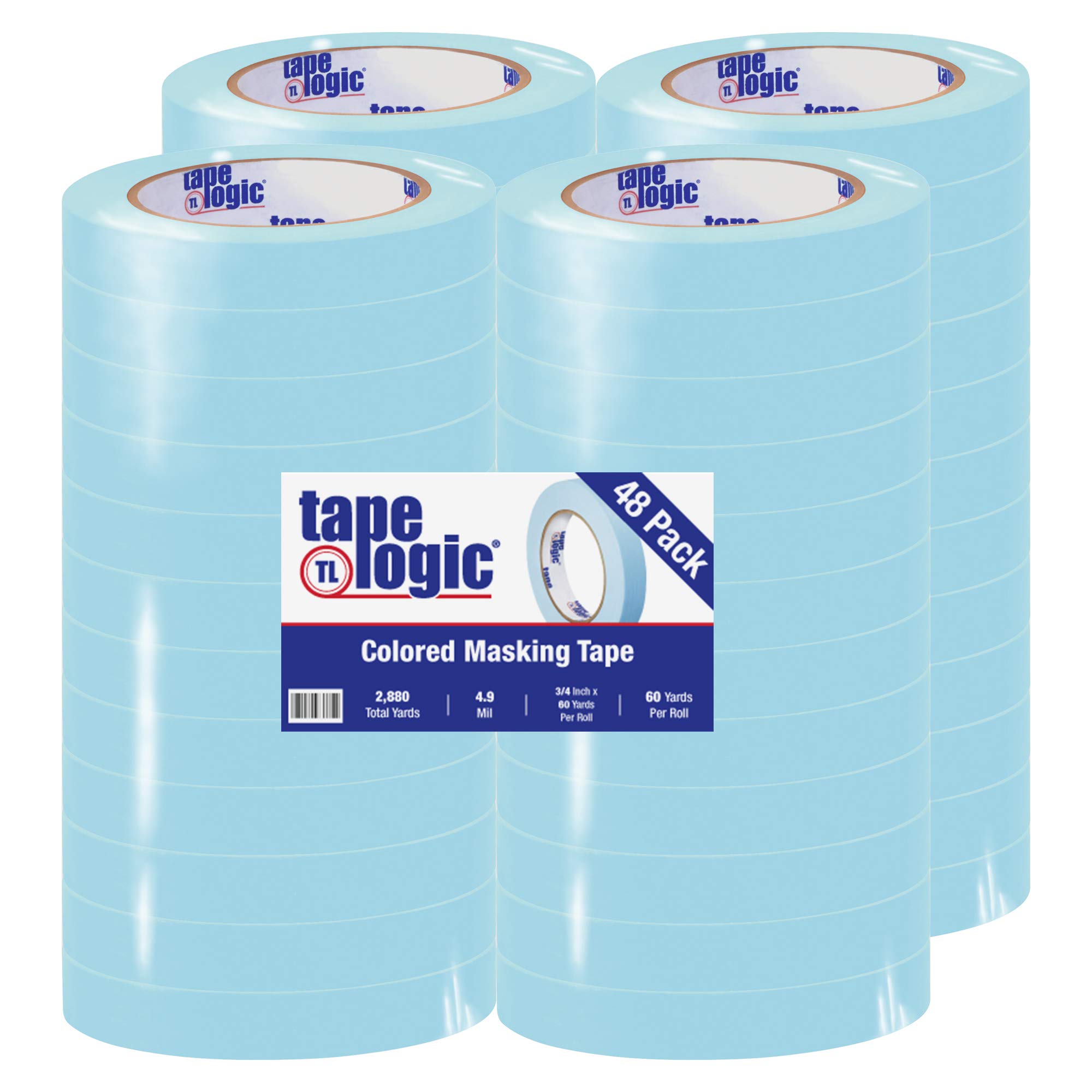 Tape Logic 48-Pack General Purpose Colored Masking Tape - 3/4 Inch x 60 Yards, Light Blue - Perfect for Home, Office, Arts & Crafts, DIY Projects, Labeling, Coding, and Organizing Supplies