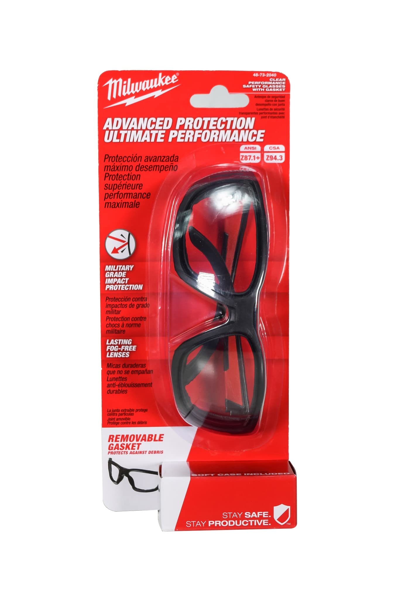 Milwaukee 48-73-2040 Clear High Performance Safety Glasses with Gasket - ANSI Z87.1 Certified Protective Eyewear for Construction, Woodworking & DIY Projects