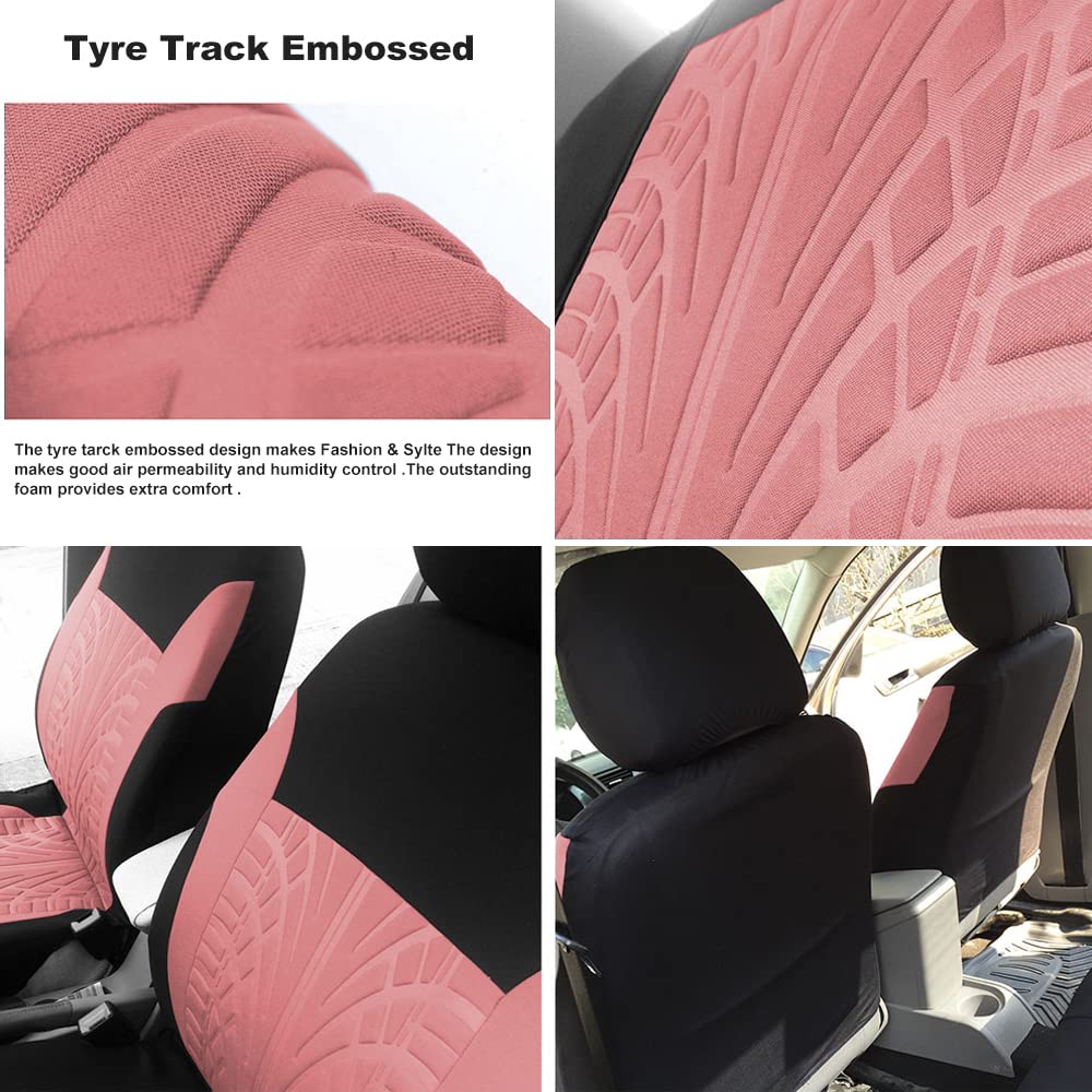 Seat Ibiza 2009-2017 Car Floor Mats & Pink Polyester Cloth Bucket Seat Covers (5-Piece Full Set) - Universal Fit for Sedan, Truck, SUV - Waterproof & Anti-Slip Protection for Daily Commute & Road Trips