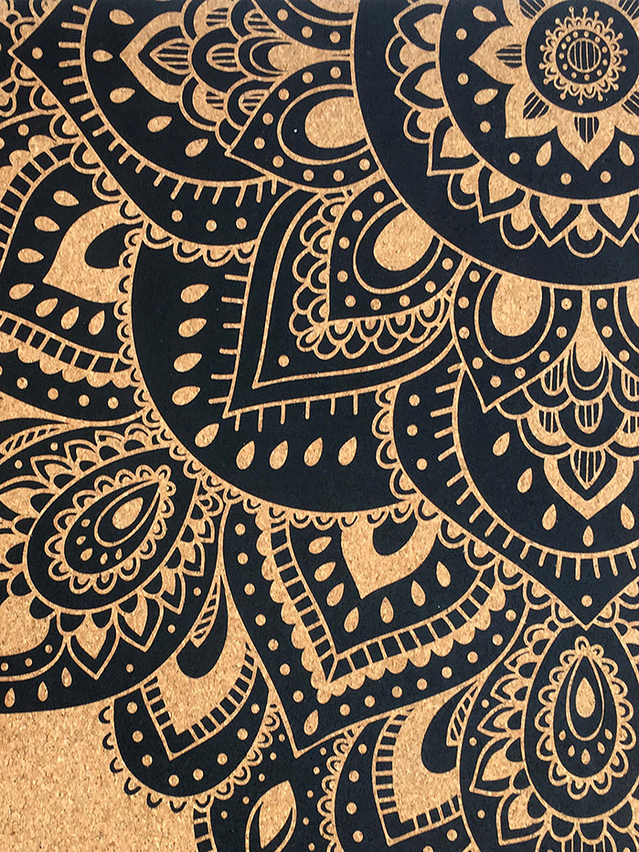 Premium Cork Yoga Mat 3.5mm - Eco-Friendly Non-Slip Mandala Design in Black | Ideal for Hot Yoga, Pilates & Home Workouts