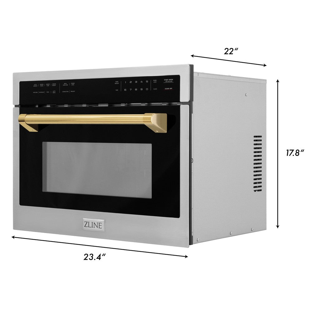 ZLINE Autograph Edition 24 Inch Built-In Convection Microwave Oven - 1.6 cu ft Stainless Steel with Gold Accents - Perfect for Modern Kitchens & Small Spaces (MWOZ 24 G)