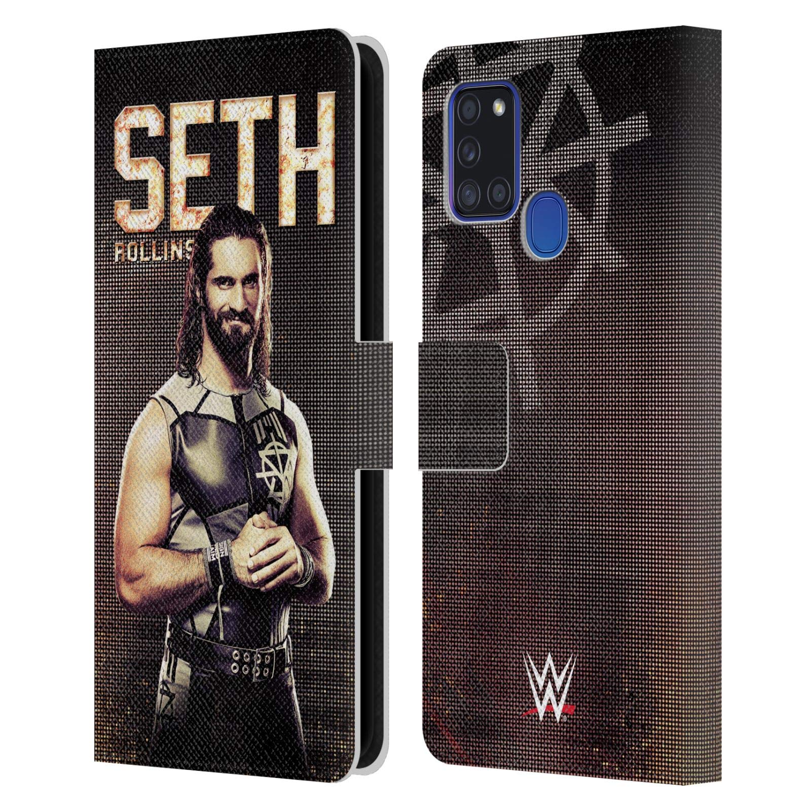 Head Case Designs WWE Seth Rollins Leather Book Wallet Case for Samsung Galaxy A21s (2020) - Protective Phone Cover with Card Slots for Daily Use & Travel