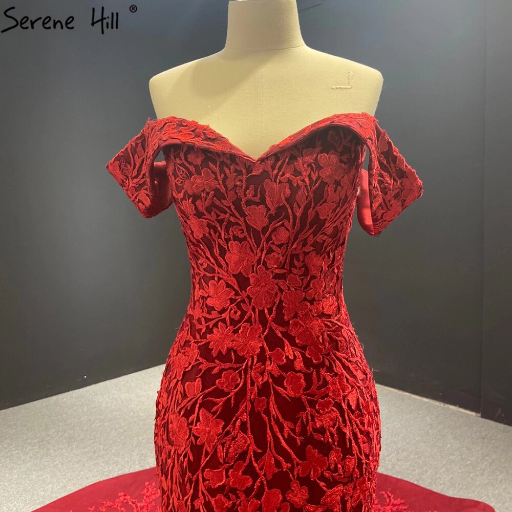 Handmade Wine Red Mermaid Wedding Dress 2025 | Off-Shoulder Elegant Bridal Gown HA2462 | Custom Made for Beach, Church & Destination Weddings