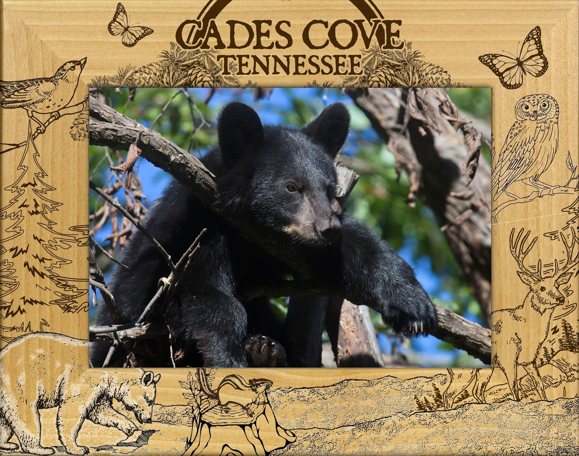 Cades Cove Tennessee Laser Engraved Wood Picture Frame (5 x 7) - Handmade Rustic Wooden Photo Frame for Wall Display, Home Decor, Wedding Gifts & Office Art