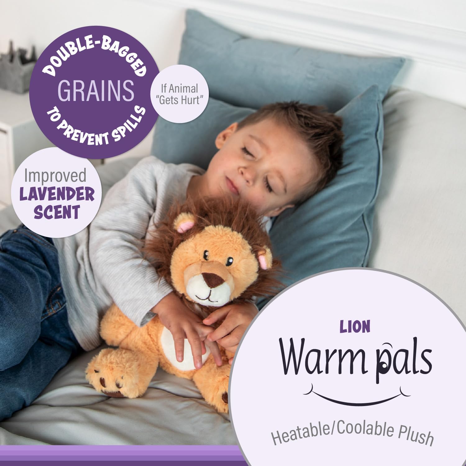 1i4 Group Warm Pals - Lavender Scented Lion Plush Toy - Soft Stuffed Animal for Kids & Adults - Microwaveable Heating Pad for Bedtime Comfort, Stress Relief & Anxiety Aid - Perfect for Cuddling, Gifts & Nursery Decor