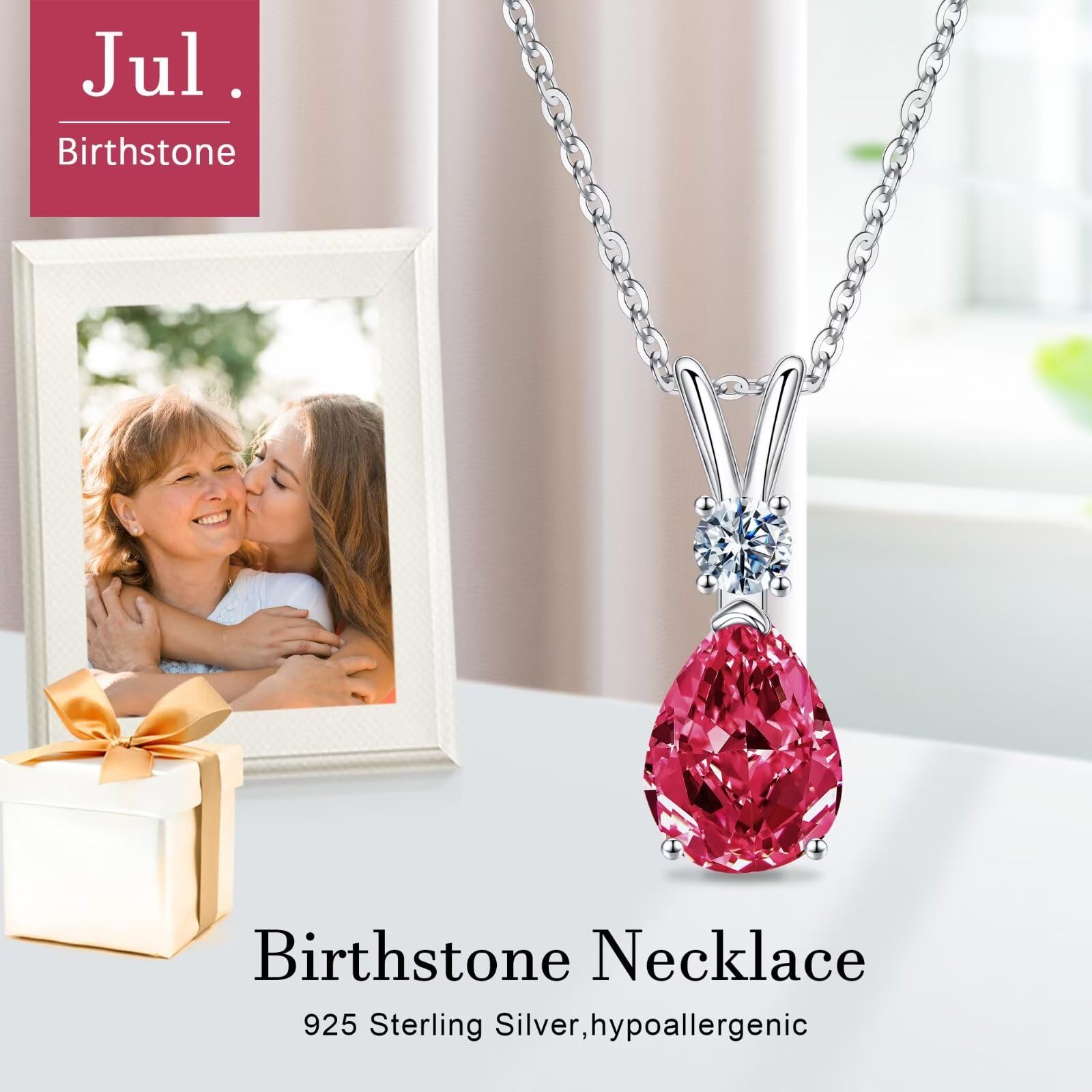 1.25 Ct Pear Birthstone Necklace for Women - 18K White Gold Plated S925 Sterling Silver with Genuine/Created Gemstone | Elegant Jewelry Gift for Birthday, Anniversary & Special Occasions | Perfect for Everyday Wear, Date Night & Formal Events