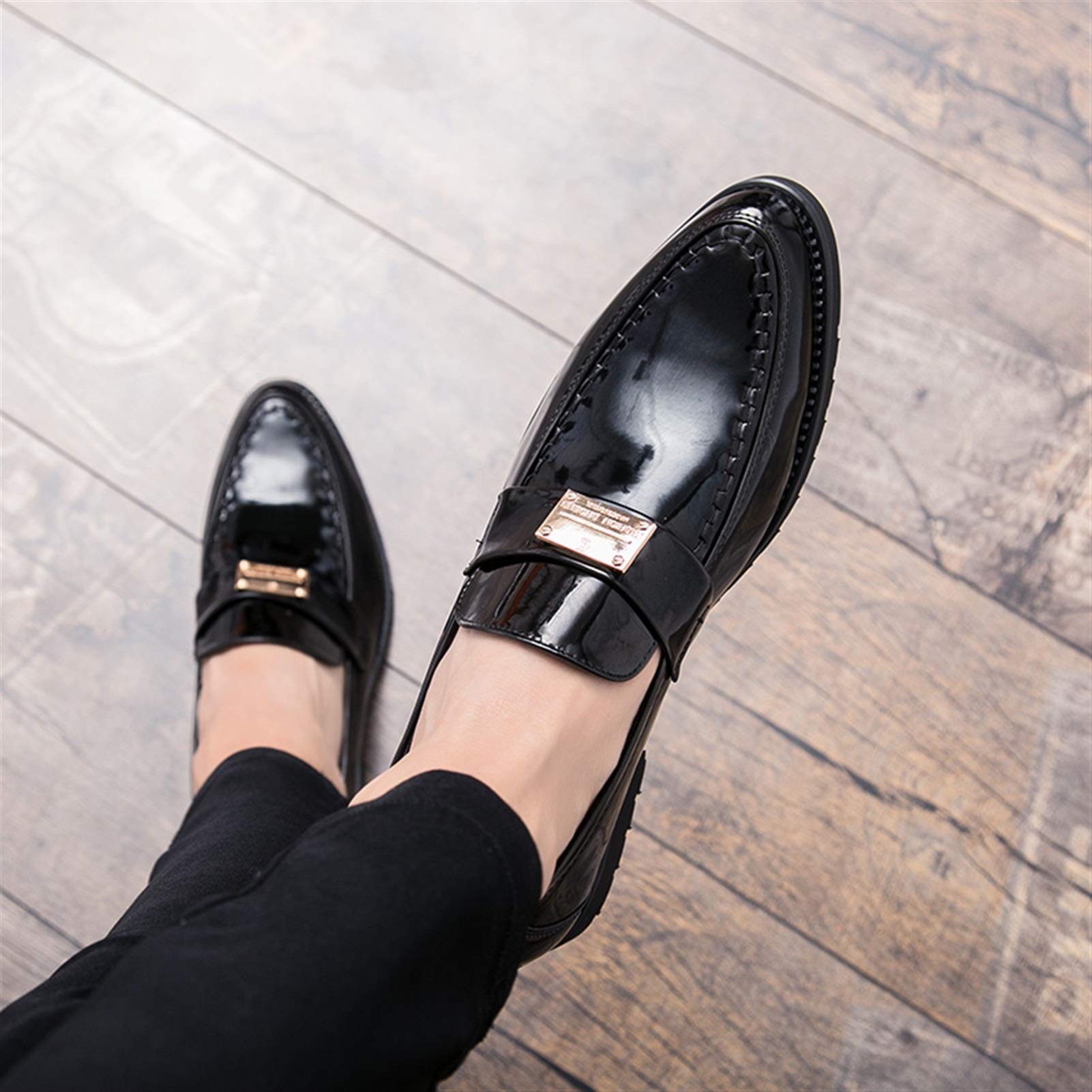 **Men's Classic Formal Oxford Dress Shoes - Vegan Leather Lace-Up Patent Shoes with Pointed Toe & Anti-Slip Block Heel (Black, Size 9) - Perfect for Weddings, Business Meetings & Formal Events**