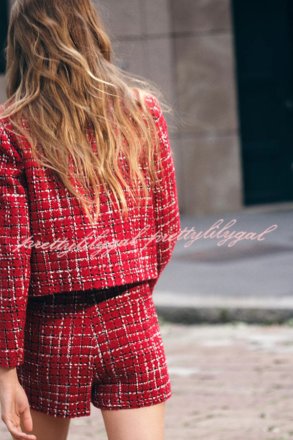 Stylish Tweed Plaid Textured Long Sleeve Casual Pocket Jacket for Men & Women - Perfect for Office, Dating & Fall Outfits