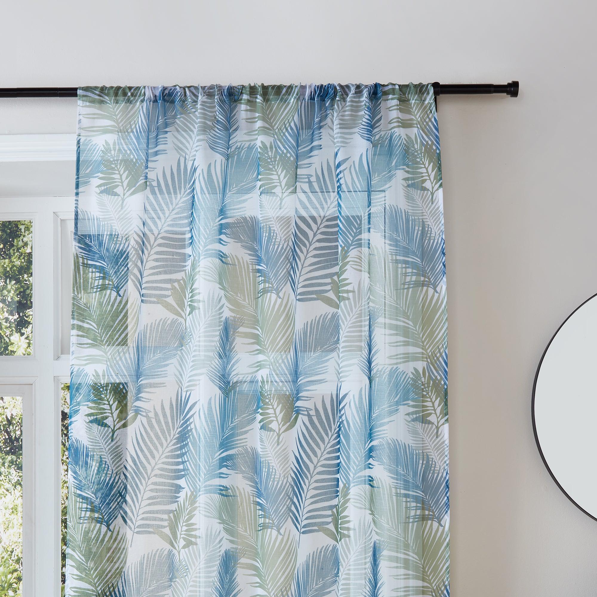 Fusion Tropical Voile Panel Curtain - Teal Blue Sheer Window Drape for Living Room, Bedroom & Patio Decor
