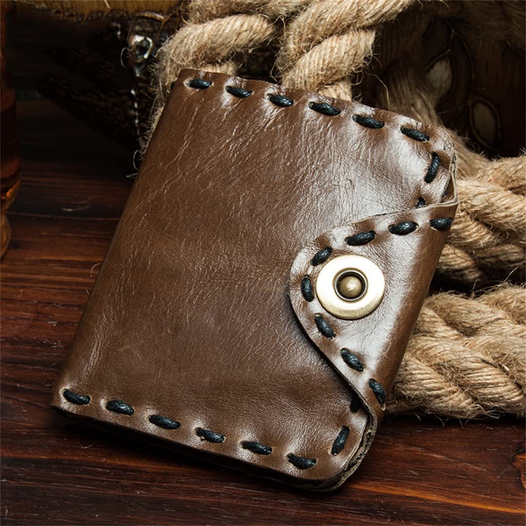 Handmade Genuine Leather Wallet for Men - Retro Short Style Card Holder with Money Clip & Woven Design - Perfect for Everyday Carry, Travel & Business (Gift Box Included)