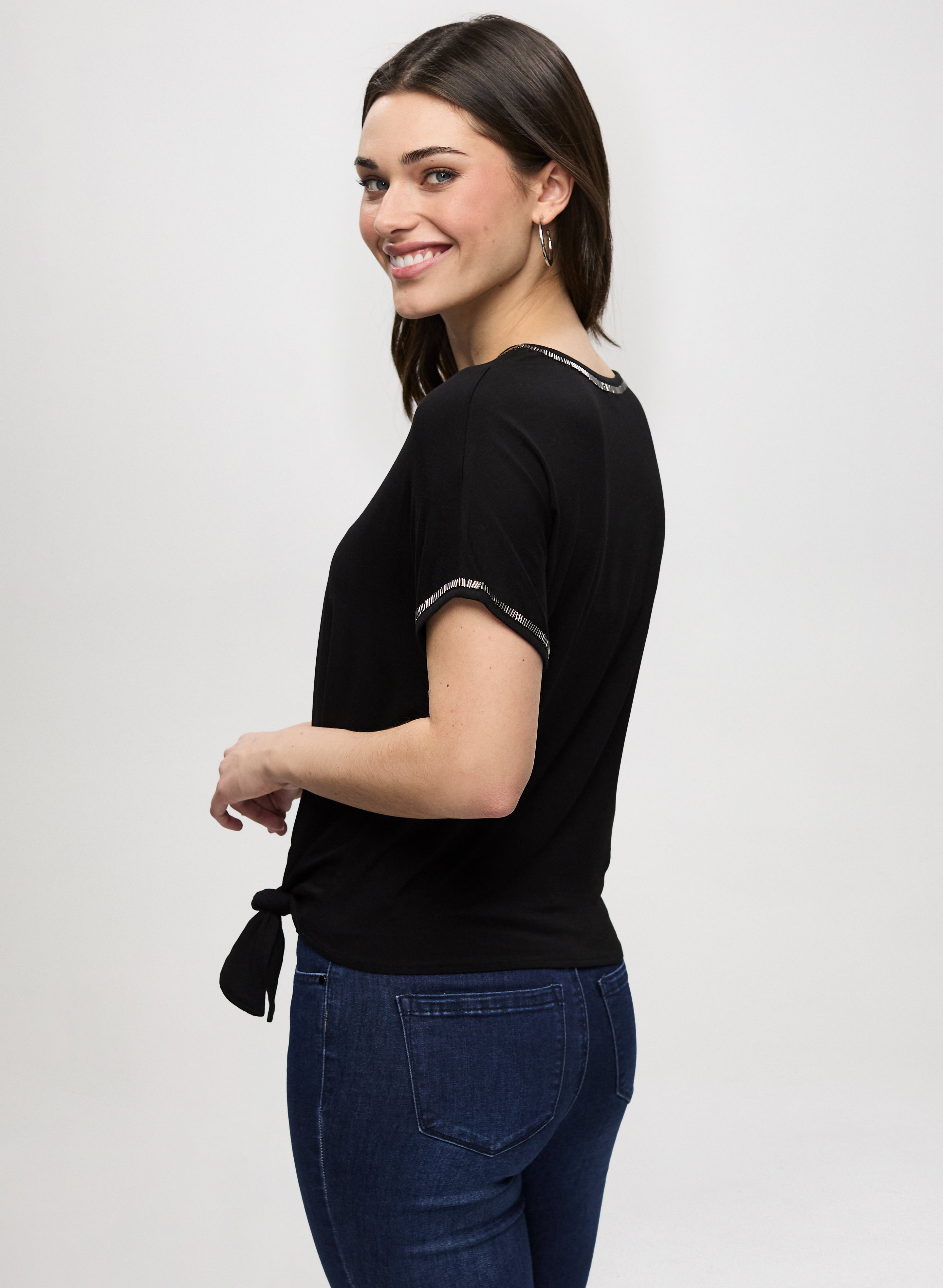 Black Pearl Trim T-Shirt for Petites | Stylish & Comfortable Women's Top | Perfect for Casual Wear & Everyday Outfits