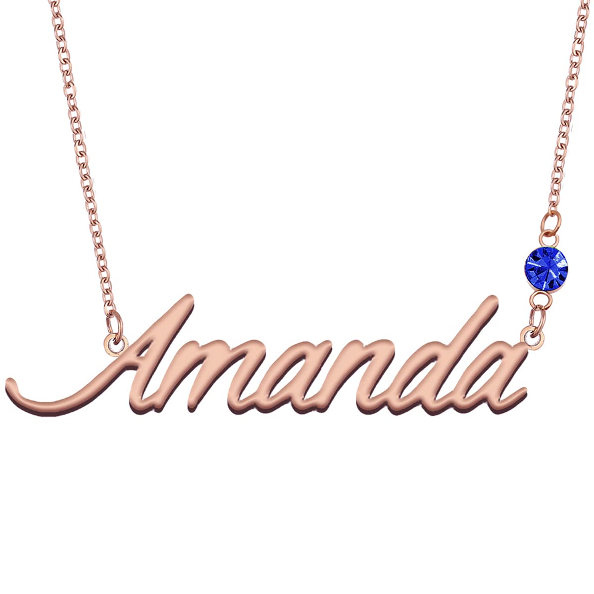 Personalized Birthstone Name Necklace - Rose Gold Custom Engraved Jewelry Gift for Mom, Wife, Daughter | Birthday, Anniversary, Mother's Day Present