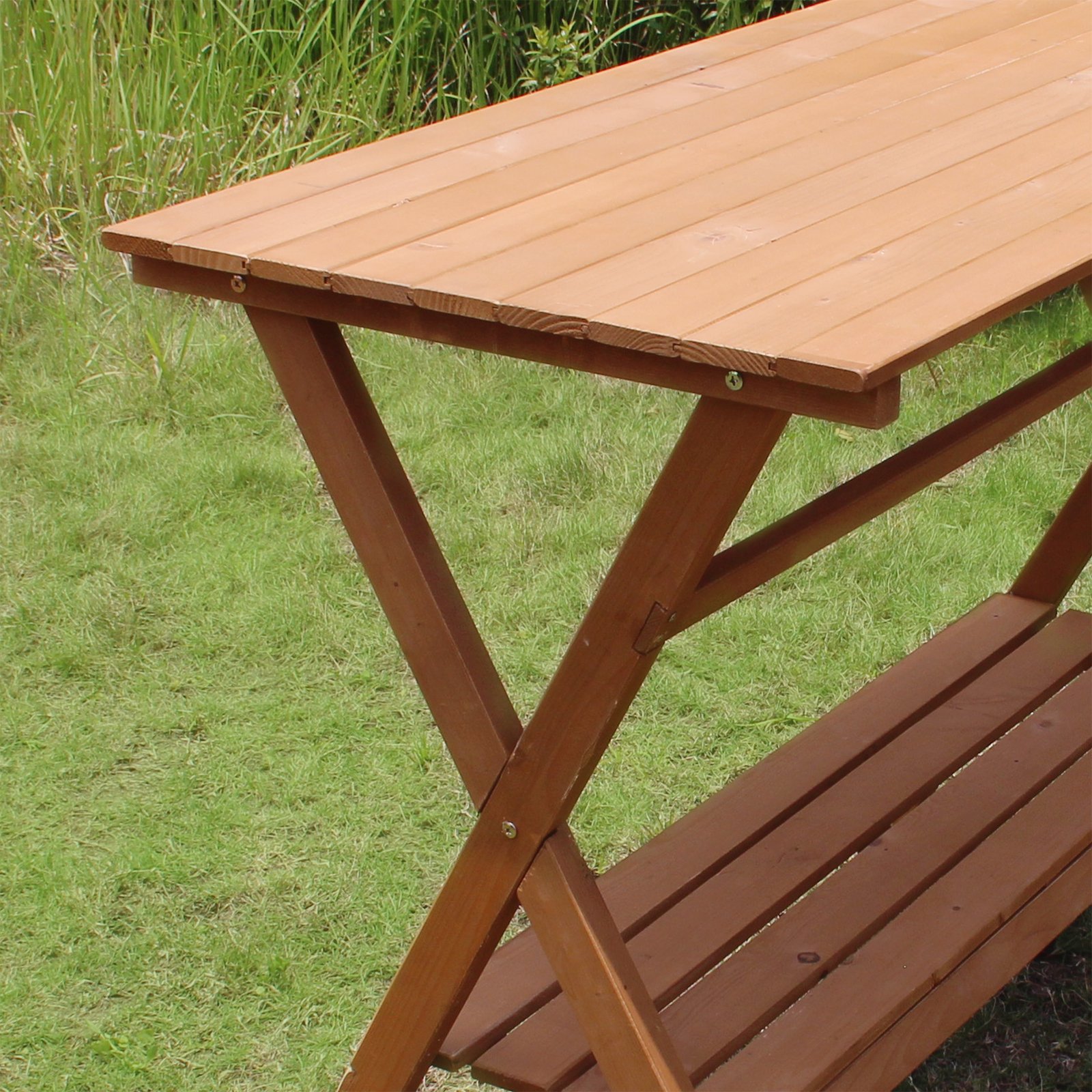 White Fir Wood Potting Bench & Console Table - Durable Garden Workstation & Entryway Furniture for Planting, Gardening & Home Decor
