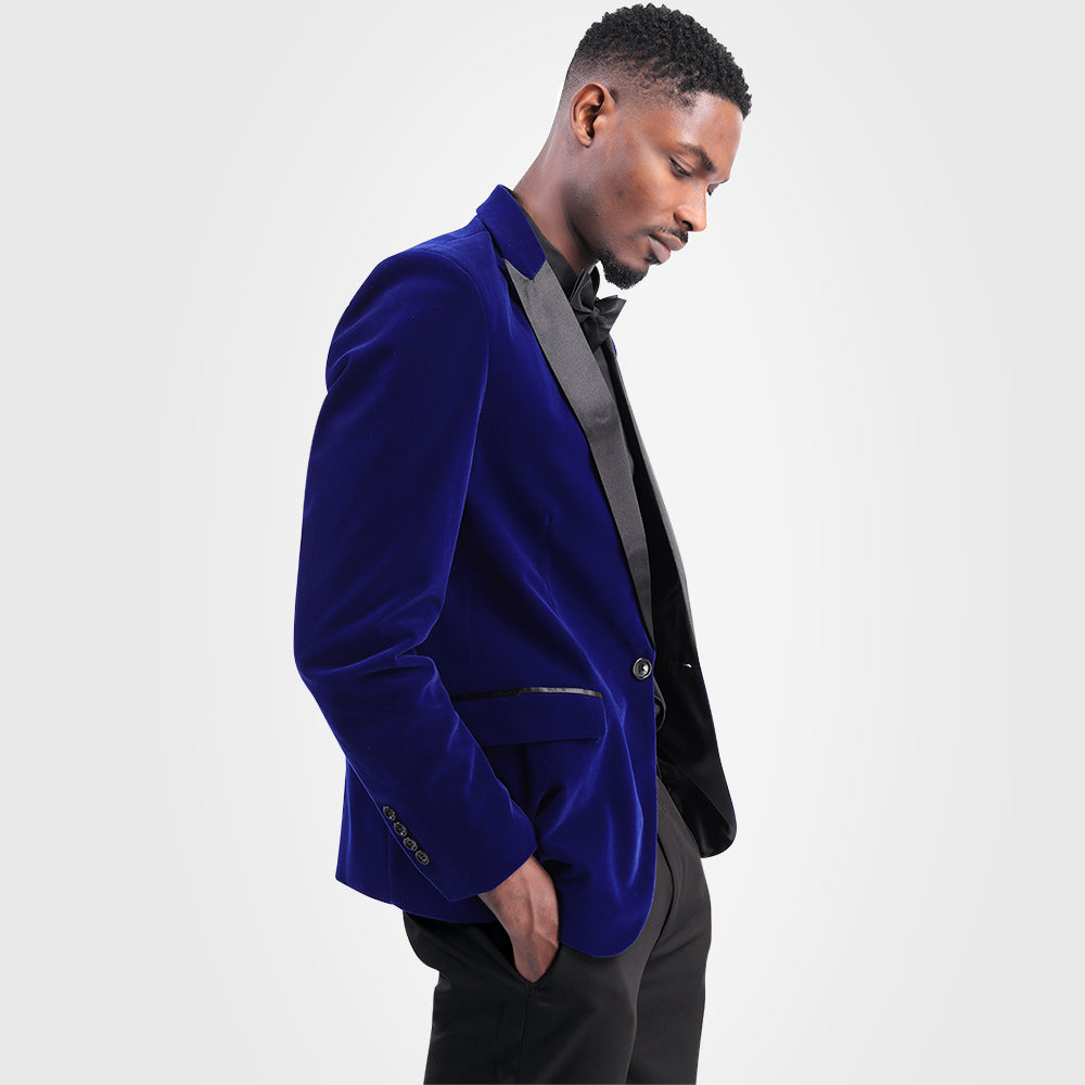 Blue Velvet Fashion Blazer Pleuche Tuxedo Jacket for Women - Elegant Formal Wear for Weddings, Parties & Evening Events