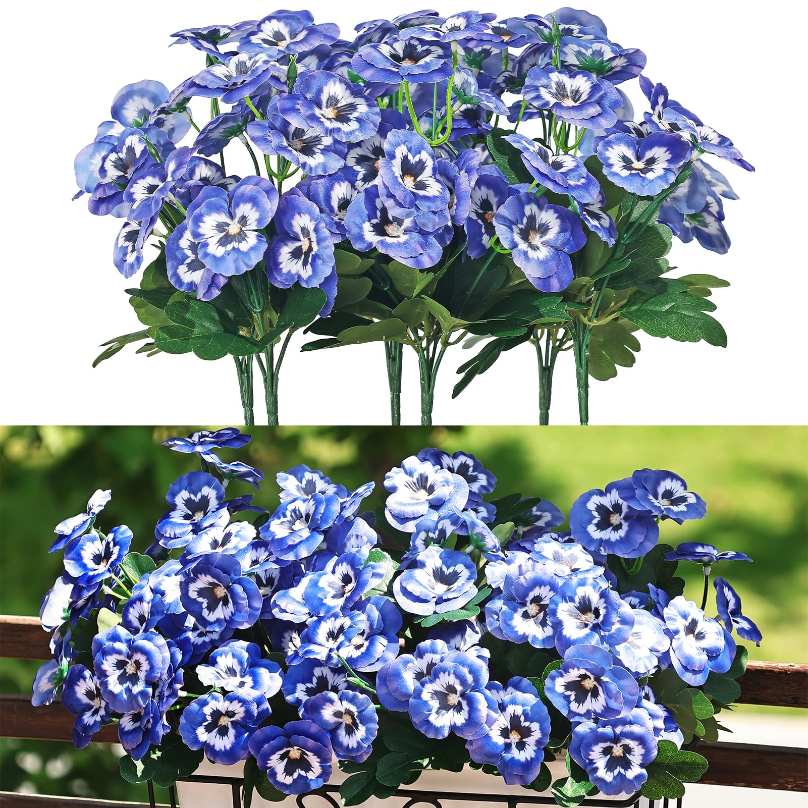 UV Resistant Artificial Pansies Flowers - 11.8 Inch Outdoor Fake Plastic Flowers in Bulk (8PCS, Blue) - Perfect for Garden Decor, Window Boxes, and Patio Planters