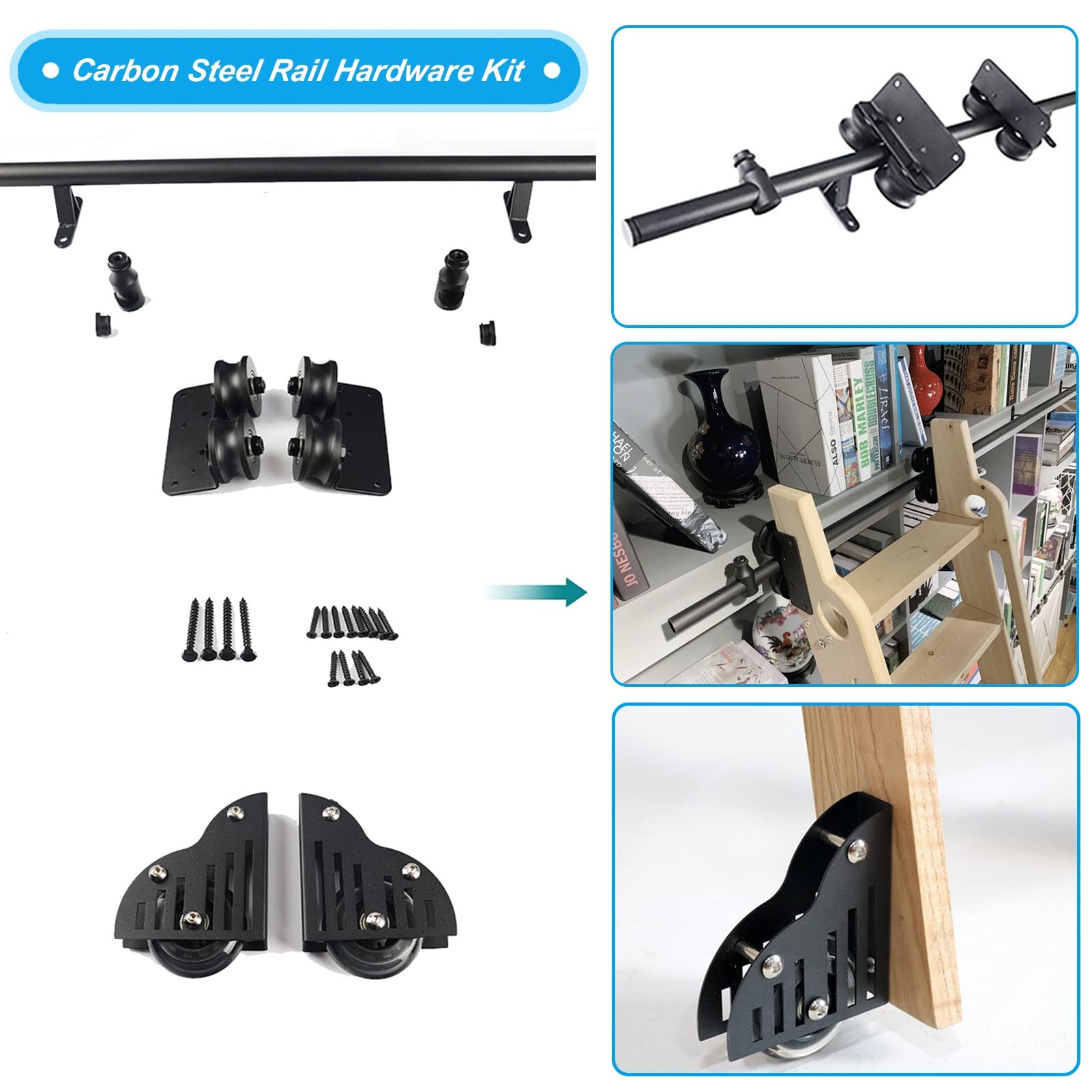 Heavy Duty Sliding Rail Hardware Kit for Rolling Library Ladder | Sliding Ladder Rail Kit | Warehouse Rolling Ladder Hardware Set – Perfect for Home Libraries, Warehouses & Storage Shelves