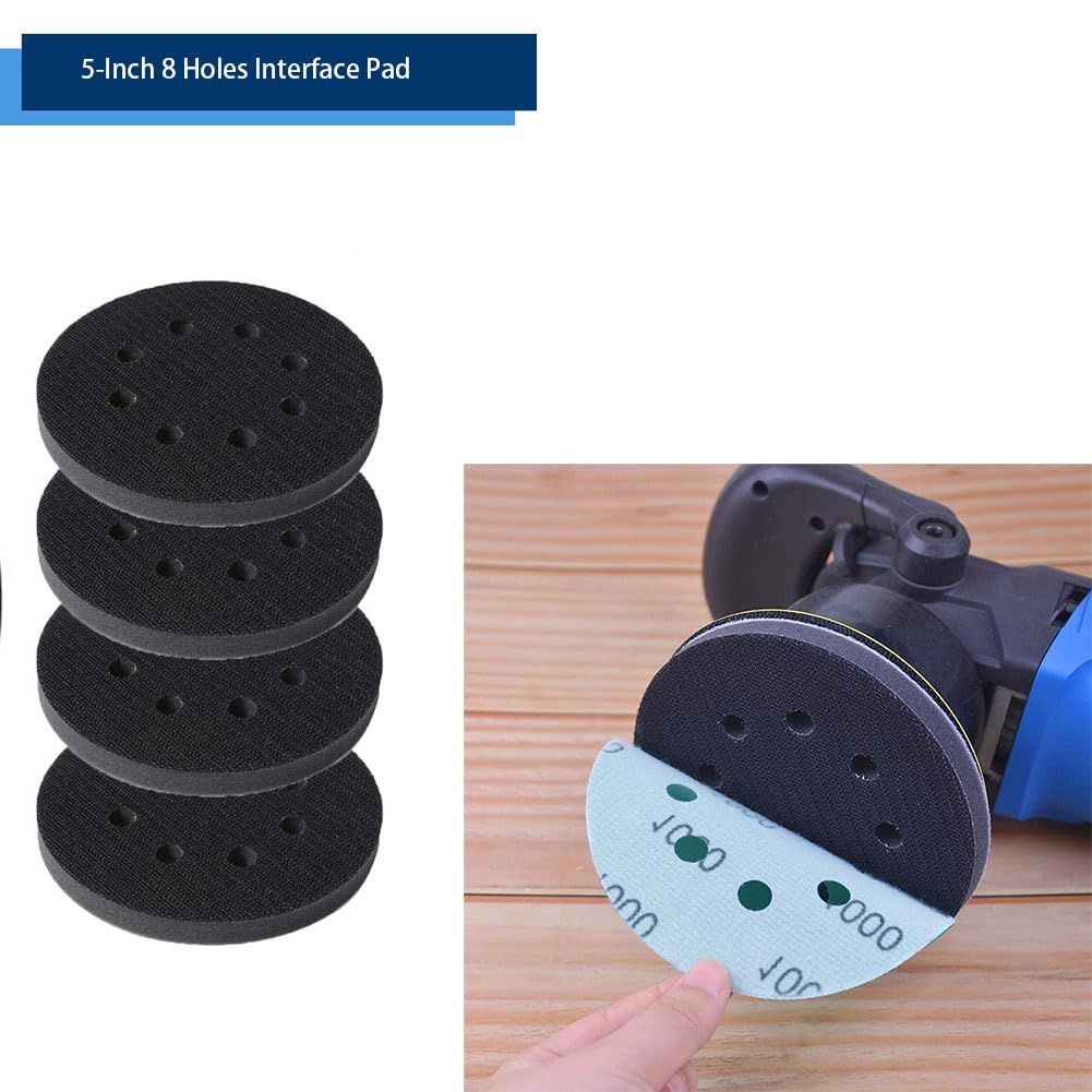 5PCS 5-Inch Soft Density Hook and Loop Sponge Cushion Buffer Backing Pads with 8 Holes - Foam Sanding Interface Pads for Orbital Sander, Automotive Polishing & Woodworking - Perfect for Car Detailing, Furniture Refinishing & DIY Projects