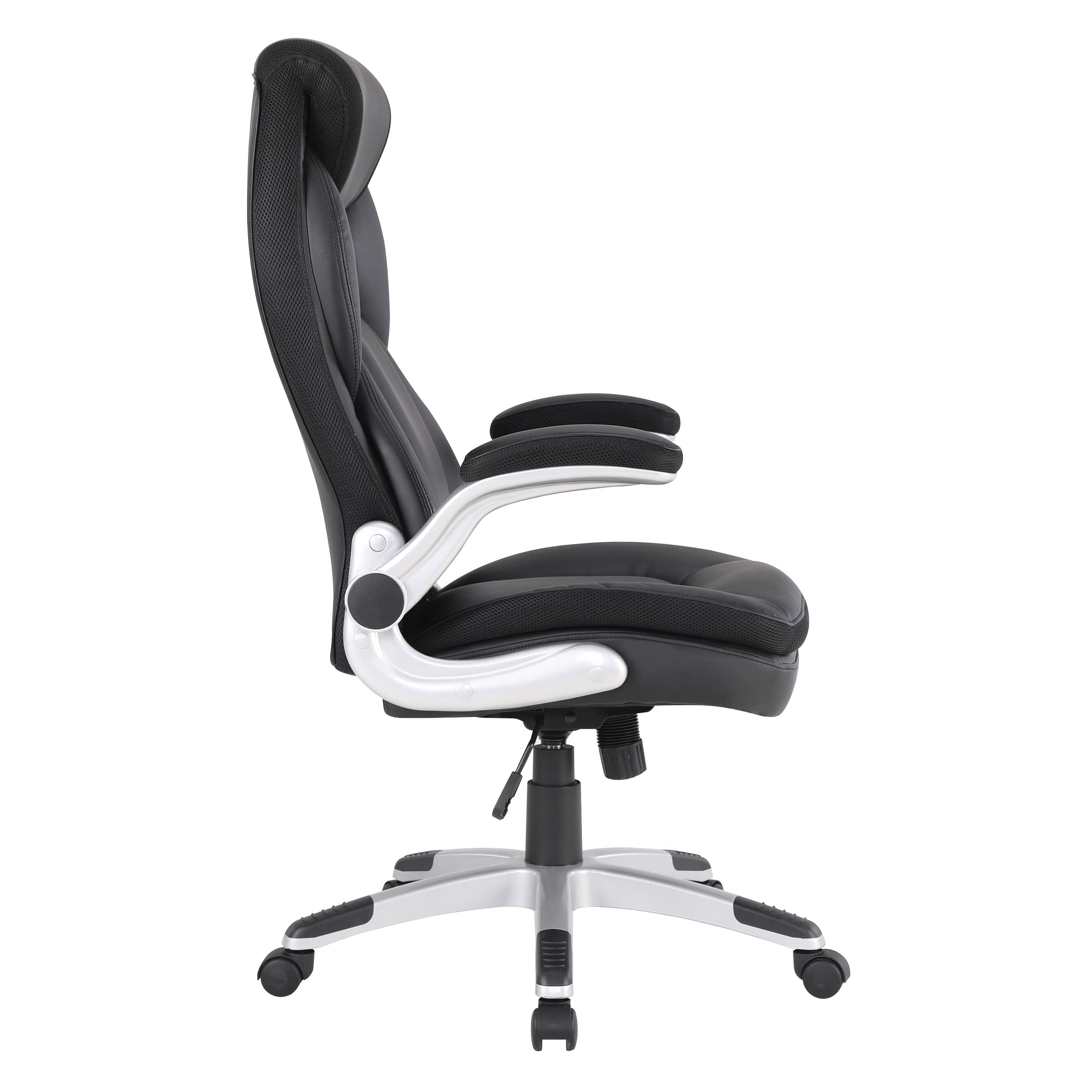 Office Star ECH Series Executive Bonded Leather Office Chair with Lumbar Support & Adjustable Arms - Black with Silver Base | Ergonomic Desk Chair for Home Office, Gaming & Workspace Comfort