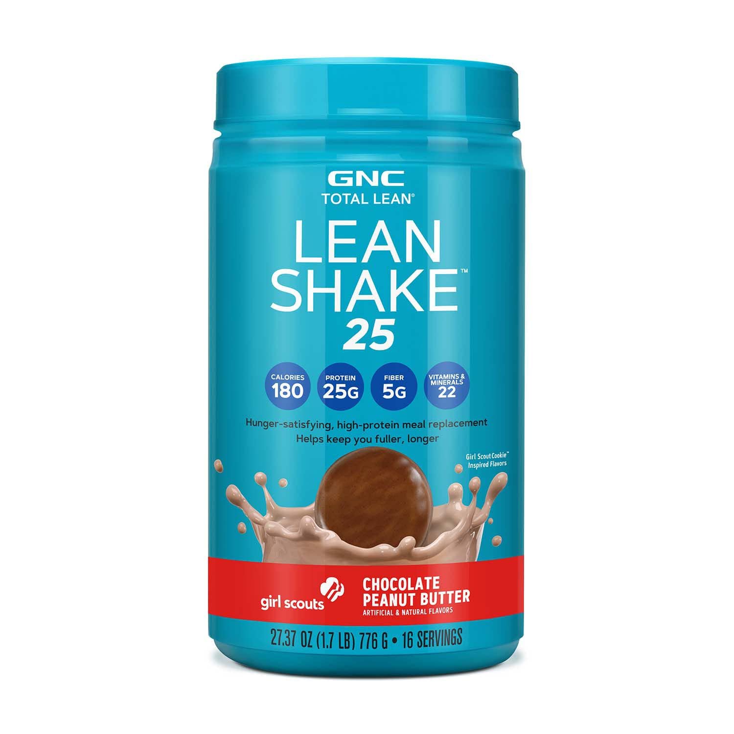 GNC Total Lean Lean Shake 25 Protein Powder - High Protein Meal Replacement Shake for Weight Loss & Muscle Gain, Girl Scout Chocolate Peanut Butter Flavor, 16 Servings | Perfect for Post-Workout Recovery & Healthy Breakfast Smoothies