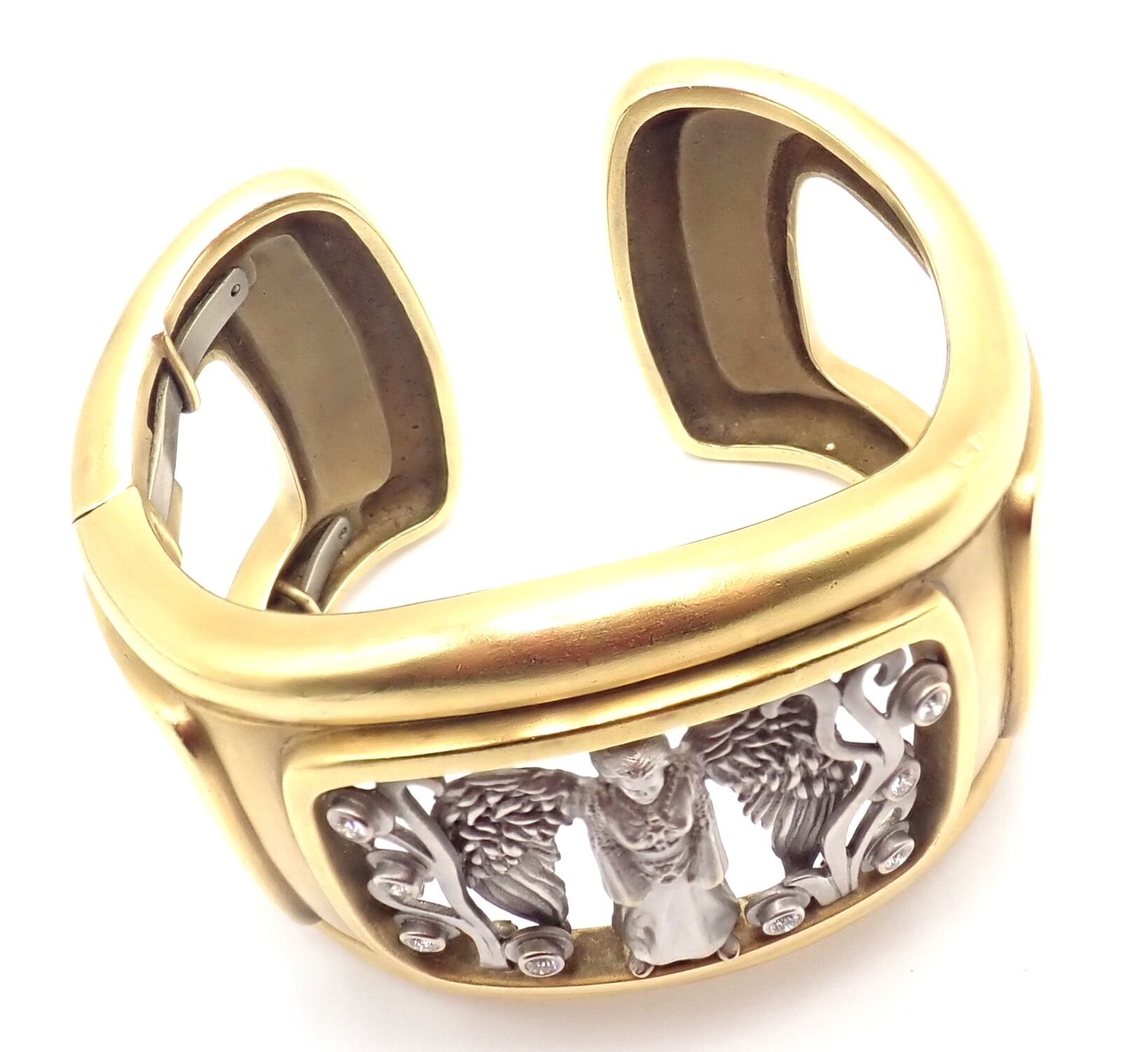 Authentic Kieselstein Cord 18k Gold Diamond Angel In My Window Bangle Bracelet - Luxury Jewelry Gift for Women, Elegant Party & Wedding Accessory