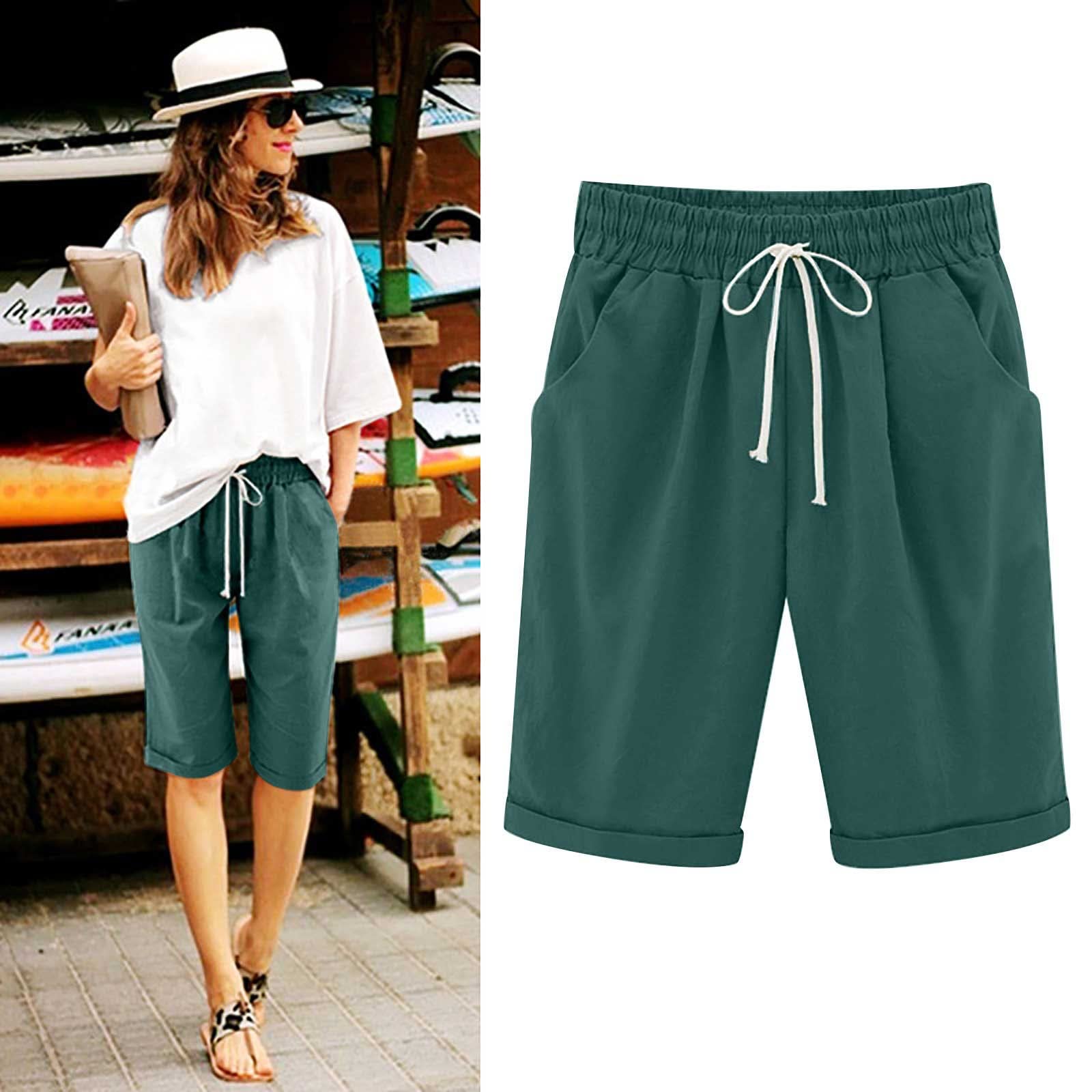 AMDBEL Women's Cotton Bermuda Shorts with Pockets - Yoga & Walking